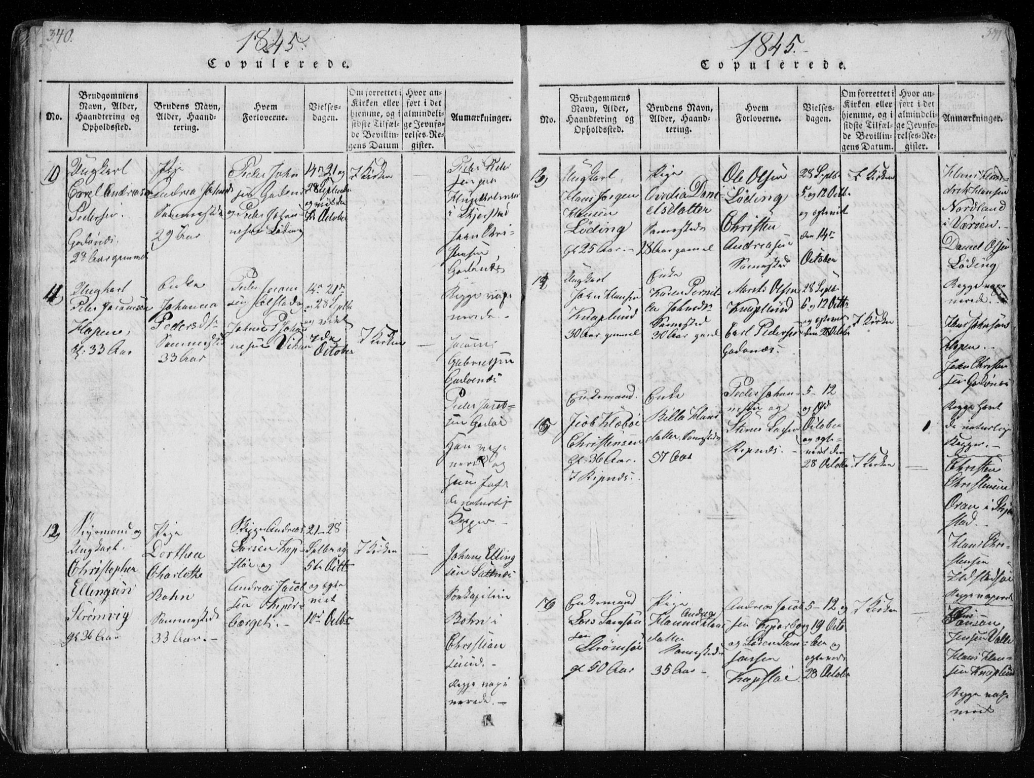 Ministerialprotokoller, klokkerbøker og fødselsregistre - Nordland, SAT/A-1459/801/L0026: Parish register (copy) no. 801C01, 1820-1855, p. 340-341