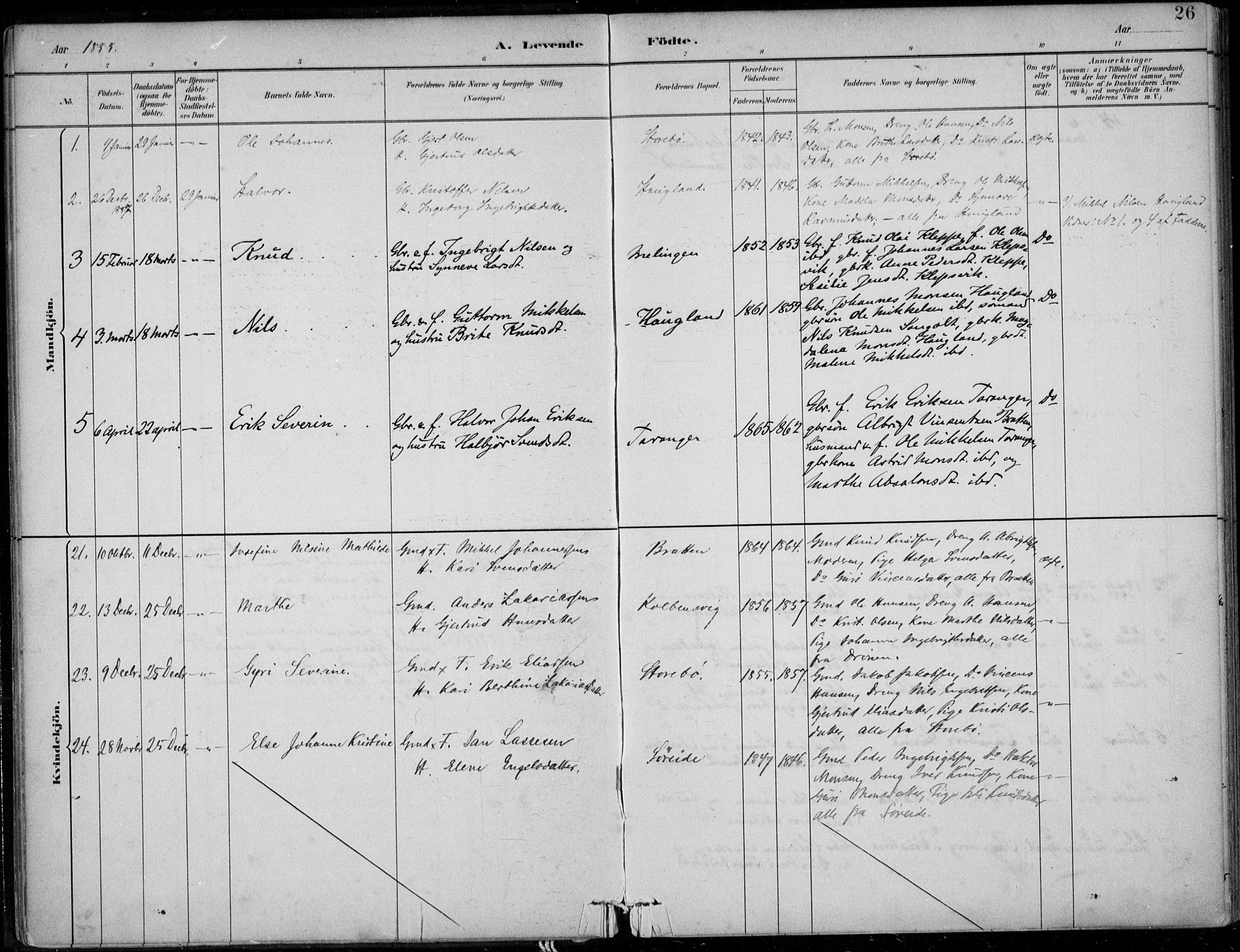 Sund sokneprestembete, AV/SAB-A-99930: Parish register (official) no. C  1, 1882-1899, p. 26