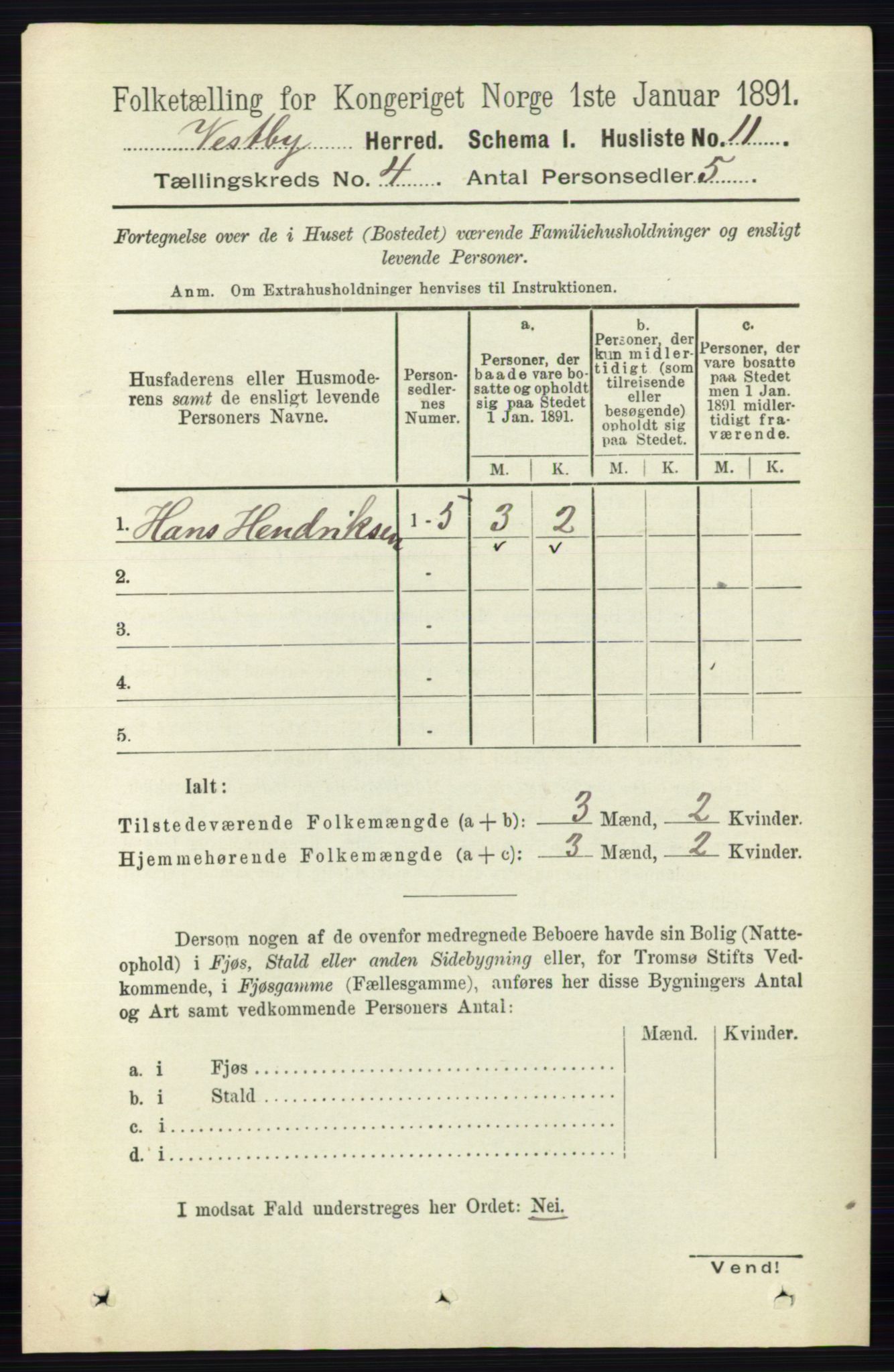 RA, 1891 census for 0211 Vestby, 1891, p. 1490