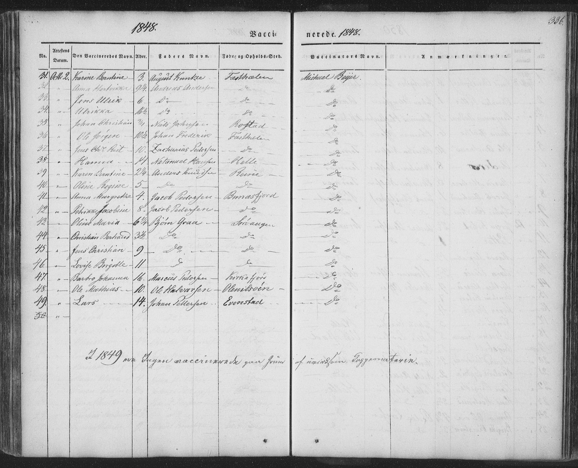 Ministerialprotokoller, klokkerbøker og fødselsregistre - Nordland, AV/SAT-A-1459/885/L1202: Parish register (official) no. 885A03, 1838-1859, p. 336