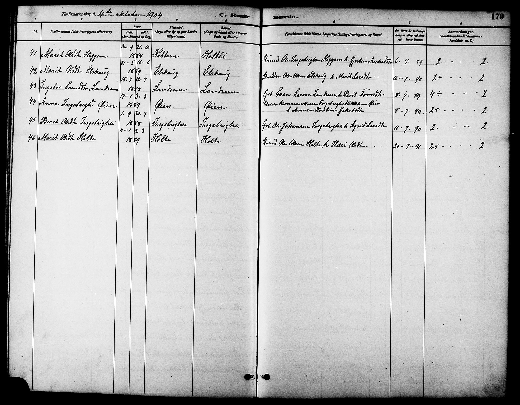 Ministerialprotokoller, klokkerbøker og fødselsregistre - Møre og Romsdal, SAT/A-1454/598/L1078: Parish register (copy) no. 598C03, 1892-1909, p. 179