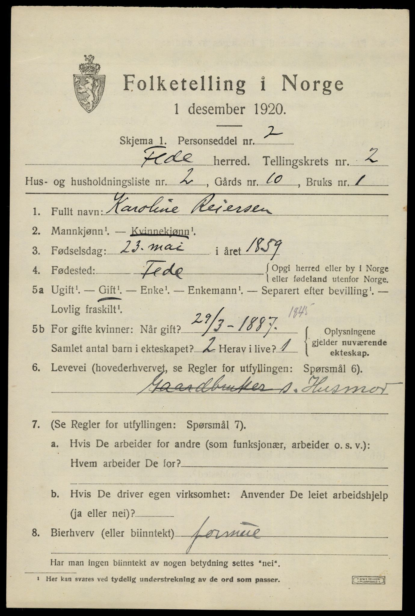 SAK, 1920 census for Feda, 1920, p. 949