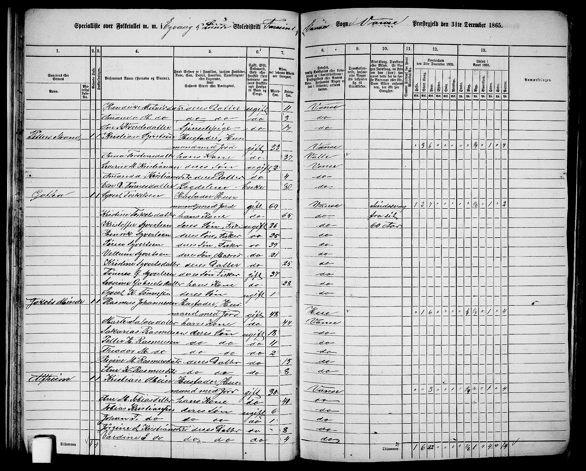 RA, 1865 census for Vanse/Vanse og Farsund, 1865, p. 36