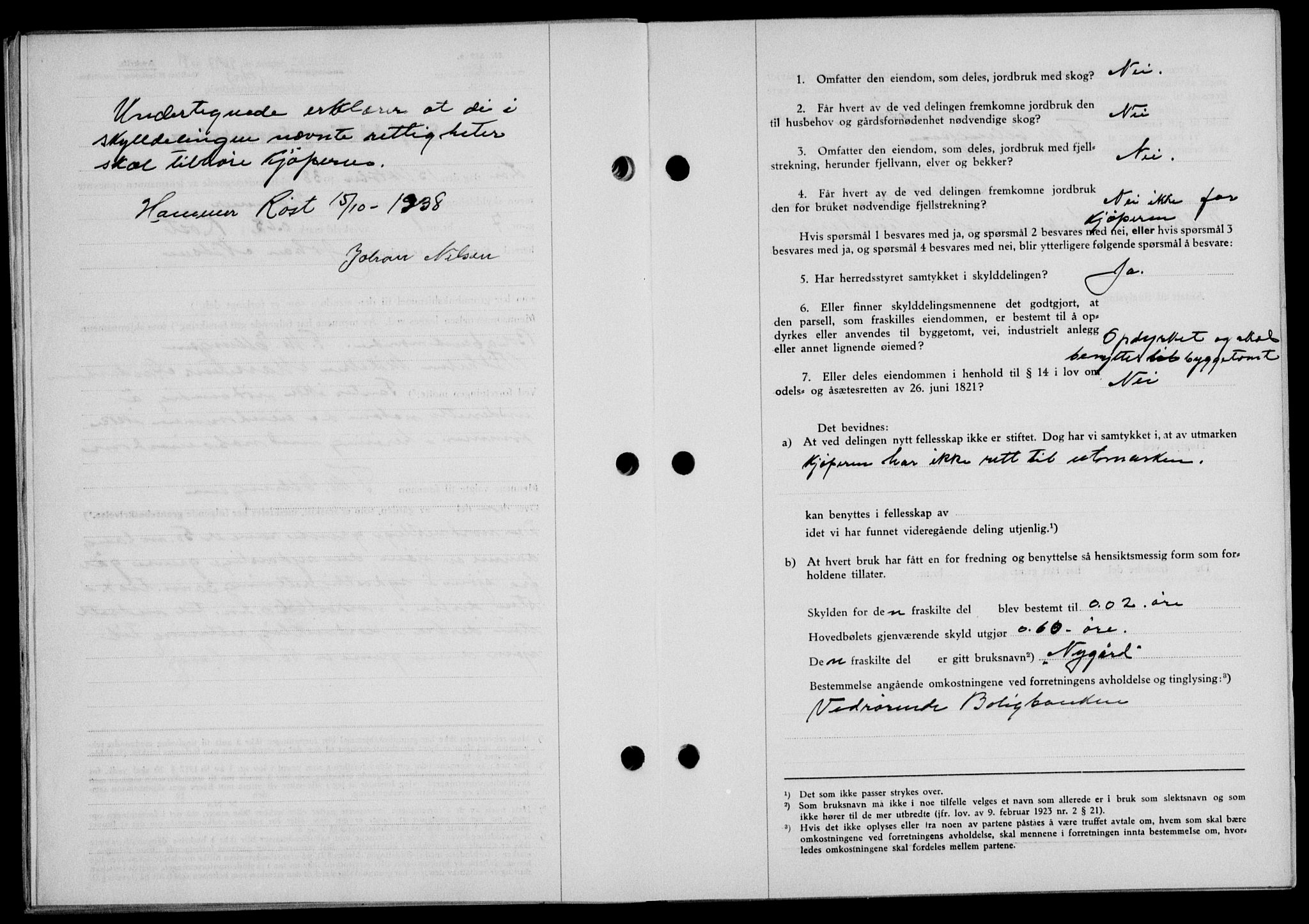 Lofoten sorenskriveri, SAT/A-0017/1/2/2C/L0005a: Mortgage book no. 5a, 1939-1939, Diary no: : 2697/1938