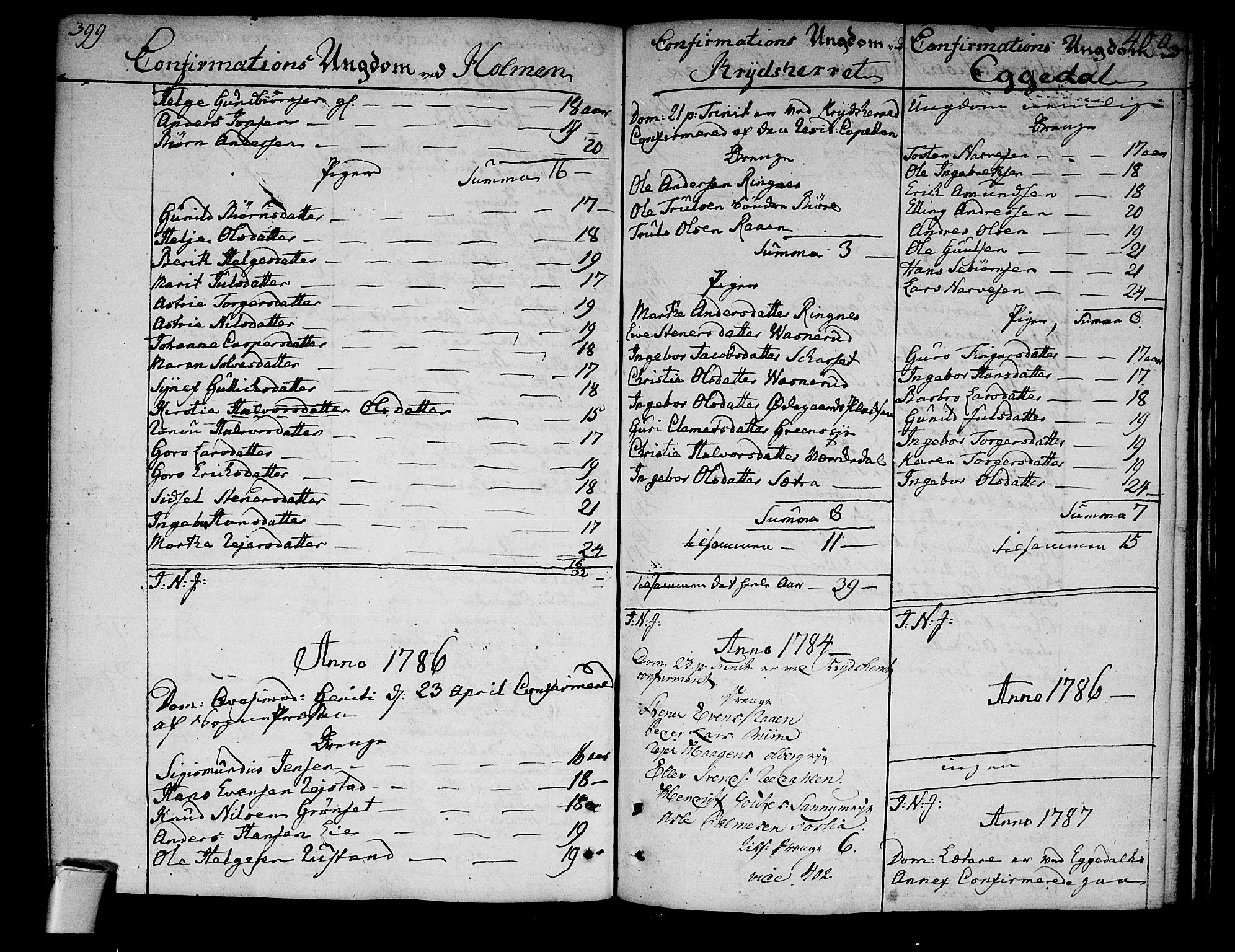 Sigdal kirkebøker, SAKO/A-245/F/Fa/L0002: Parish register (official) no. I 2, 1778-1792, p. 399-400