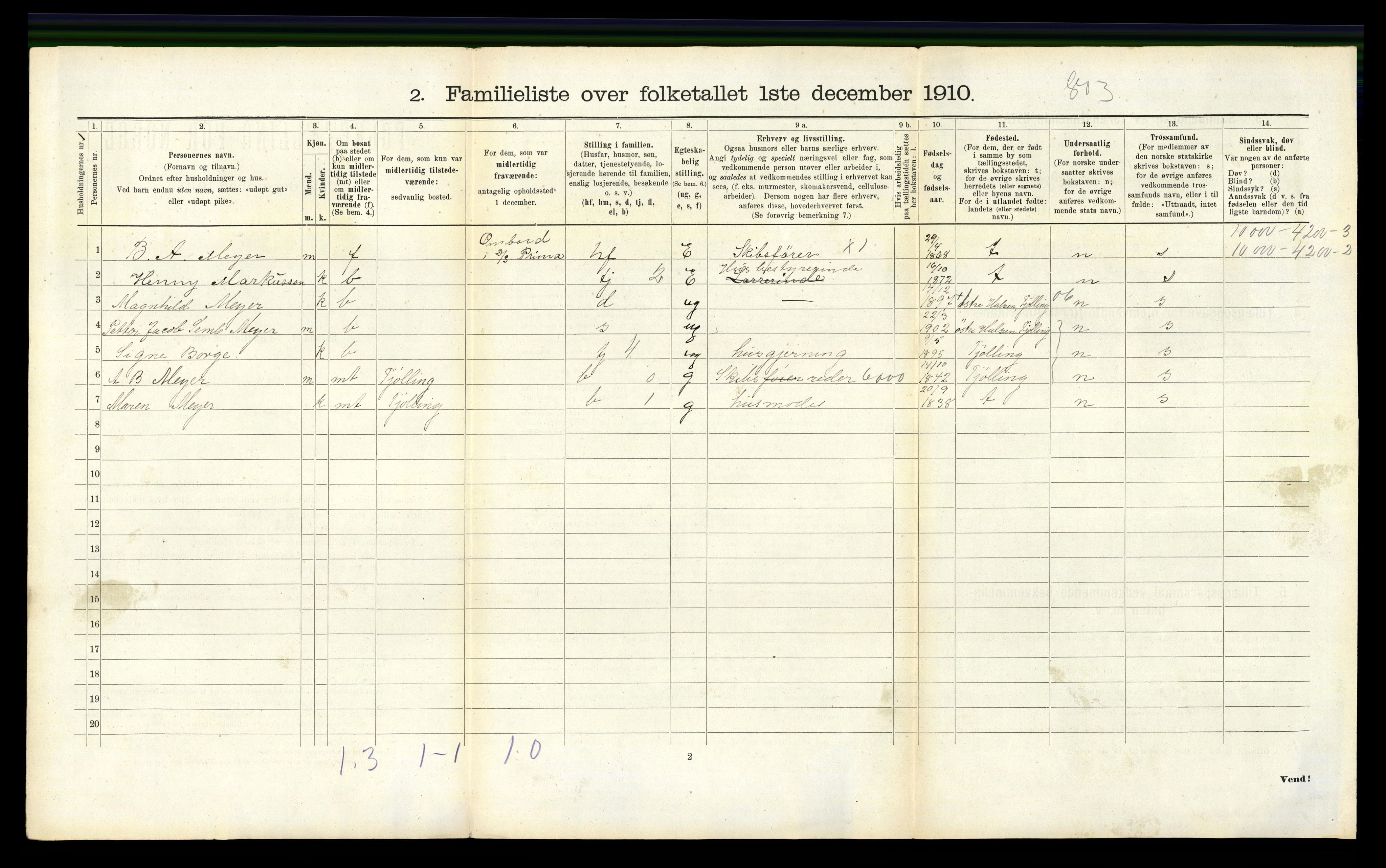 RA, 1910 census for Larvik, 1910, p. 5636