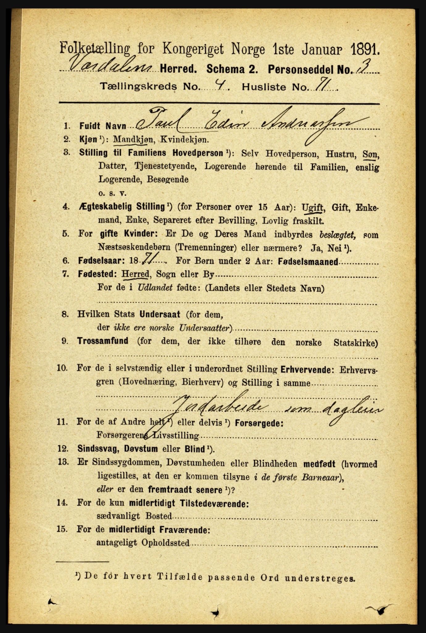 RA, 1891 census for 1721 Verdal, 1891, p. 2893