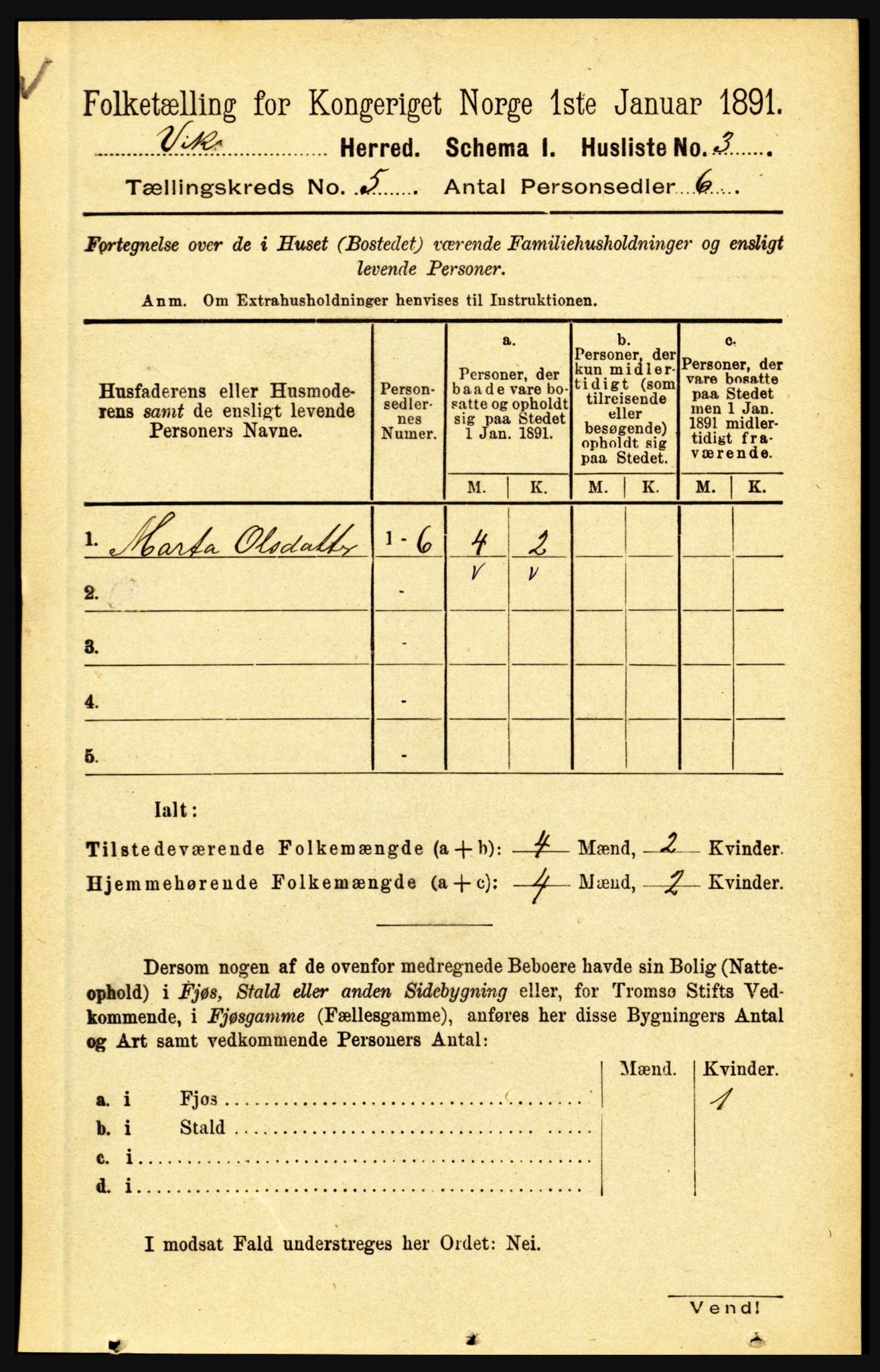 RA, 1891 census for 1417 Vik, 1891, p. 2286