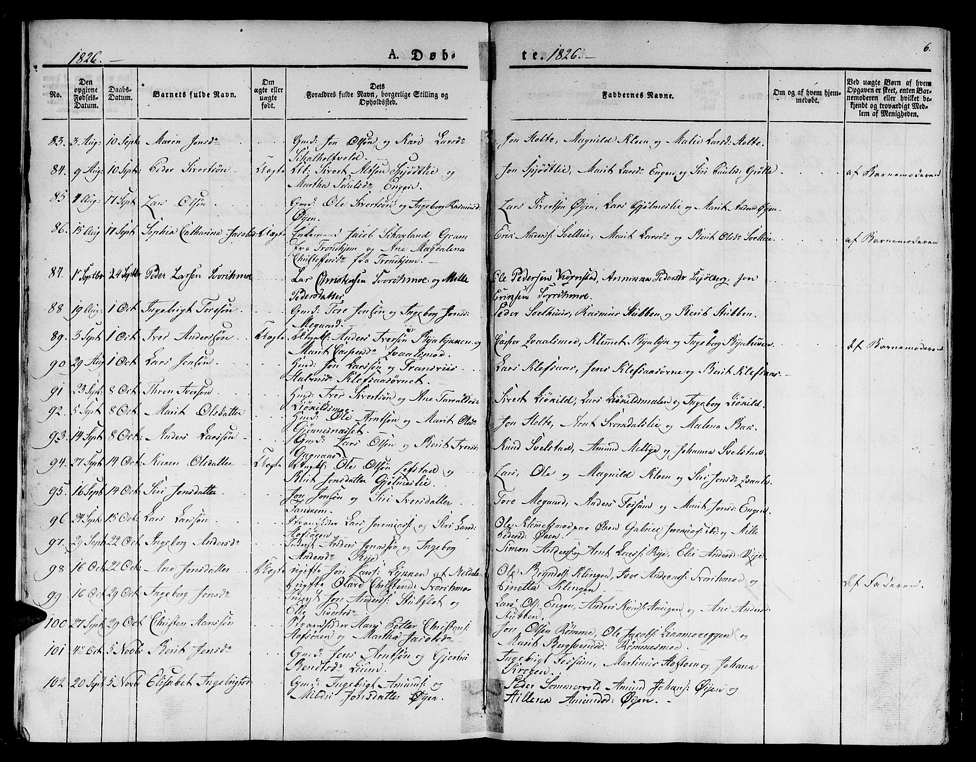 Ministerialprotokoller, klokkerbøker og fødselsregistre - Sør-Trøndelag, SAT/A-1456/668/L0804: Parish register (official) no. 668A04, 1826-1839, p. 6