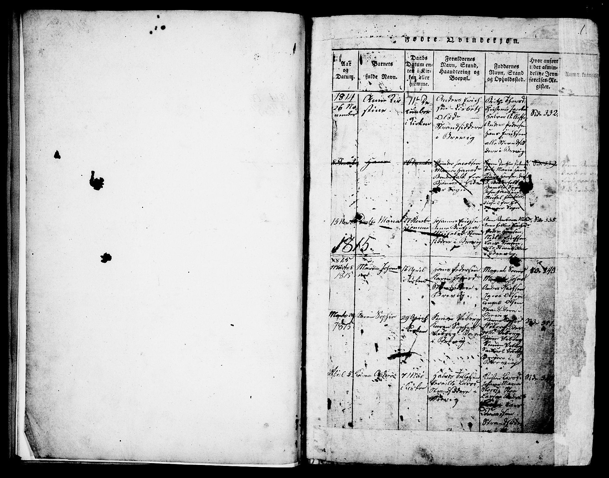 Brevik kirkebøker, SAKO/A-255/G/Ga/L0001: Parish register (copy) no. 1, 1814-1845, p. 1