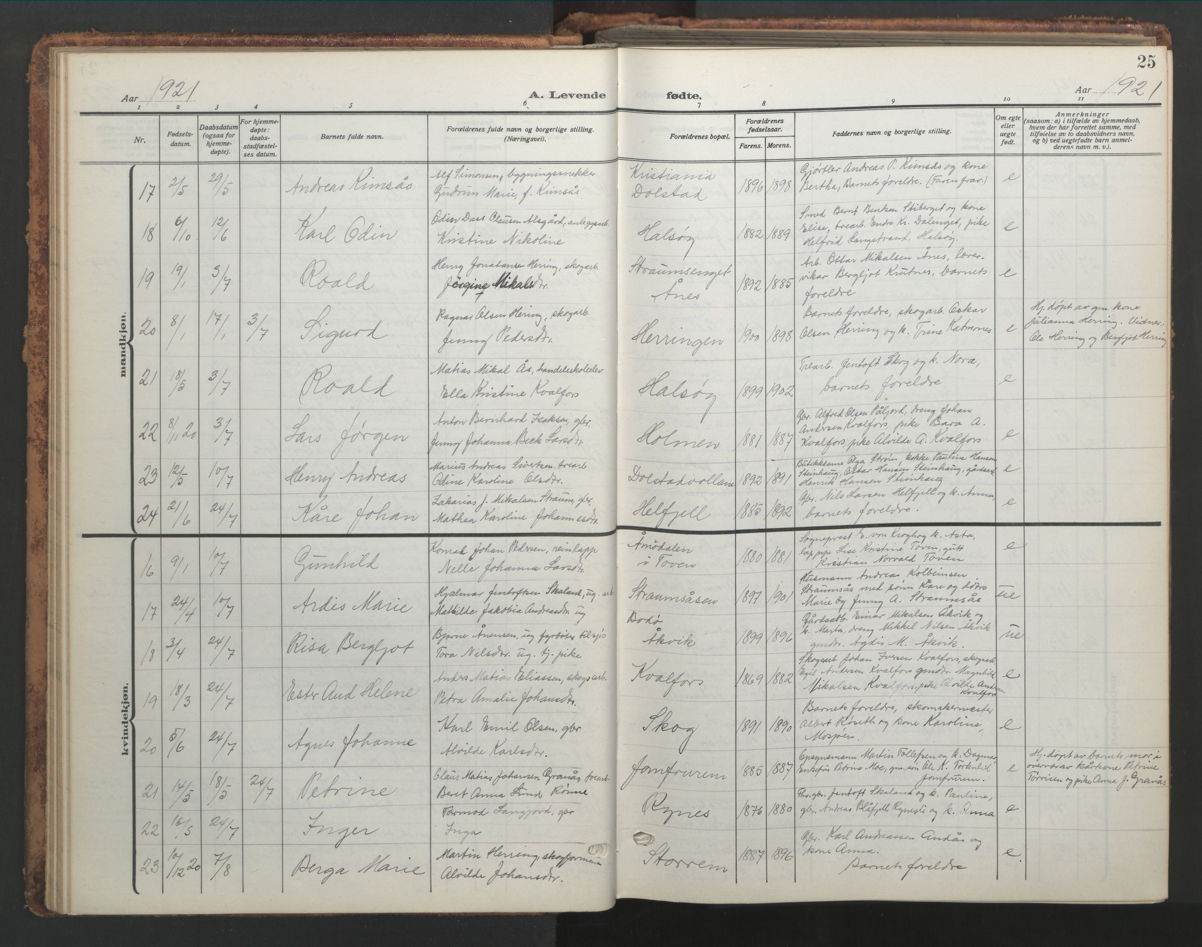 Ministerialprotokoller, klokkerbøker og fødselsregistre - Nordland, SAT/A-1459/820/L0302: Parish register (copy) no. 820C04, 1917-1948, p. 25
