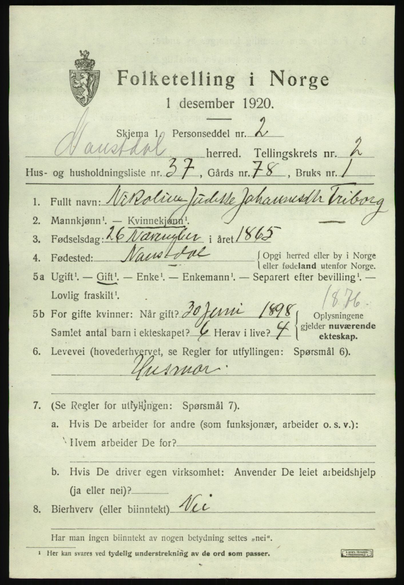 SAB, 1920 census for Naustdal, 1920, p. 1681