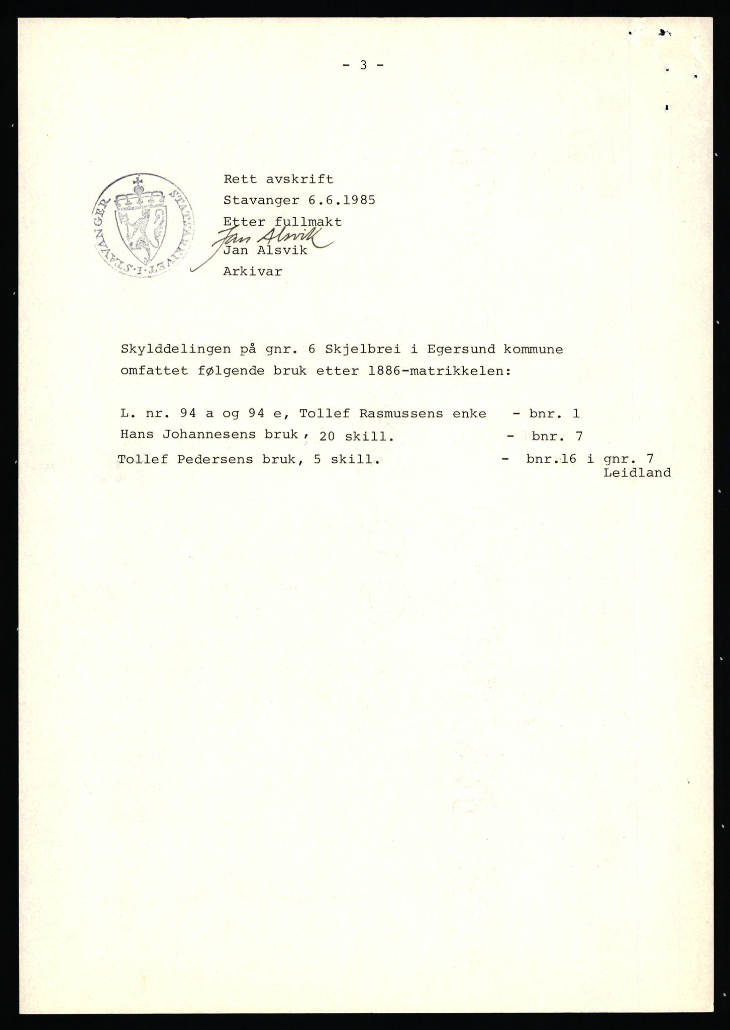 Statsarkivet i Stavanger, AV/SAST-A-101971/03/Y/Yj/L0075: Avskrifter sortert etter gårdsnavn: Skastad - Skjerveim, 1750-1930, p. 708
