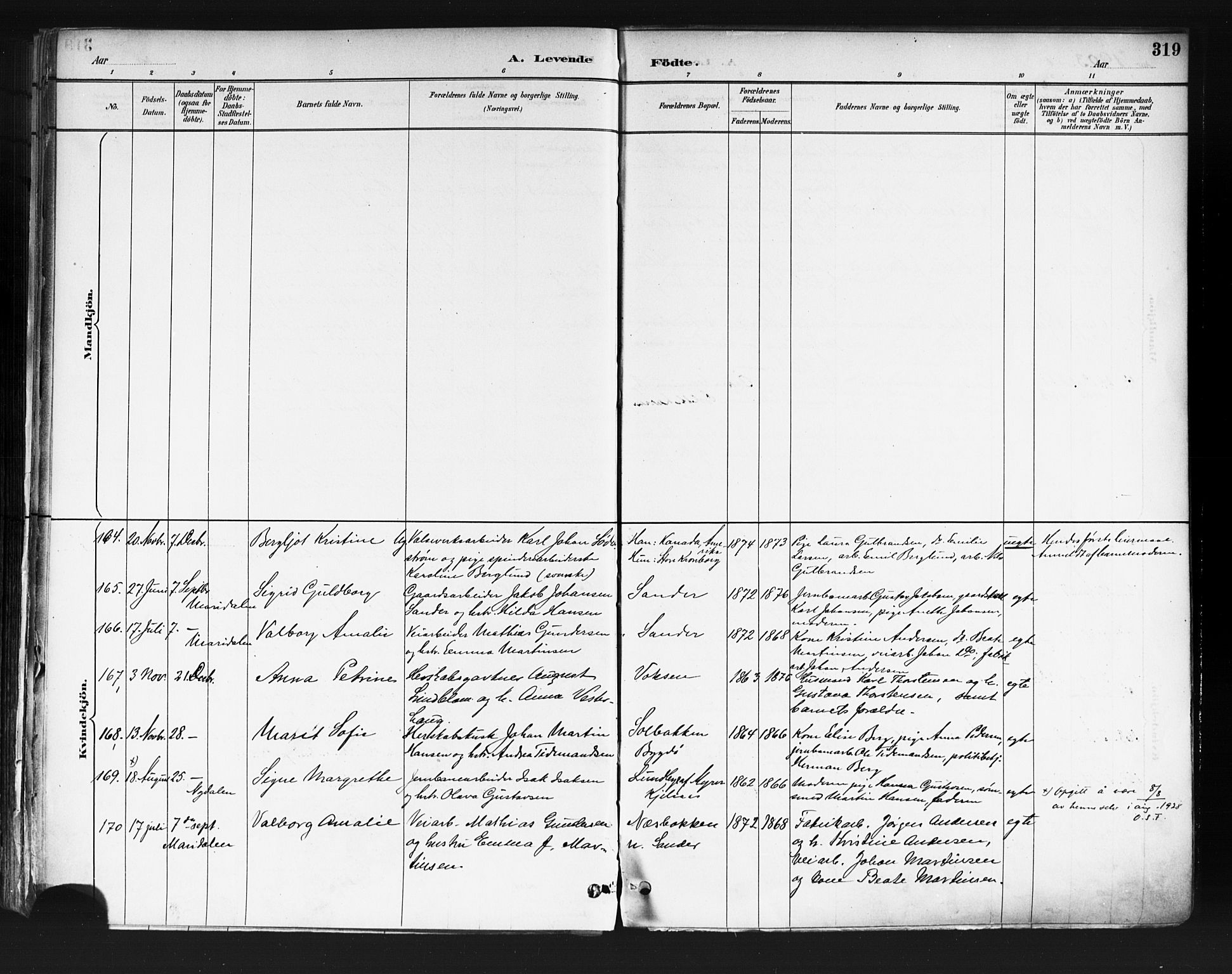 Vestre Aker prestekontor Kirkebøker, AV/SAO-A-10025/F/Fa/L0010: Parish register (official) no. 10, 1886-1903, p. 319