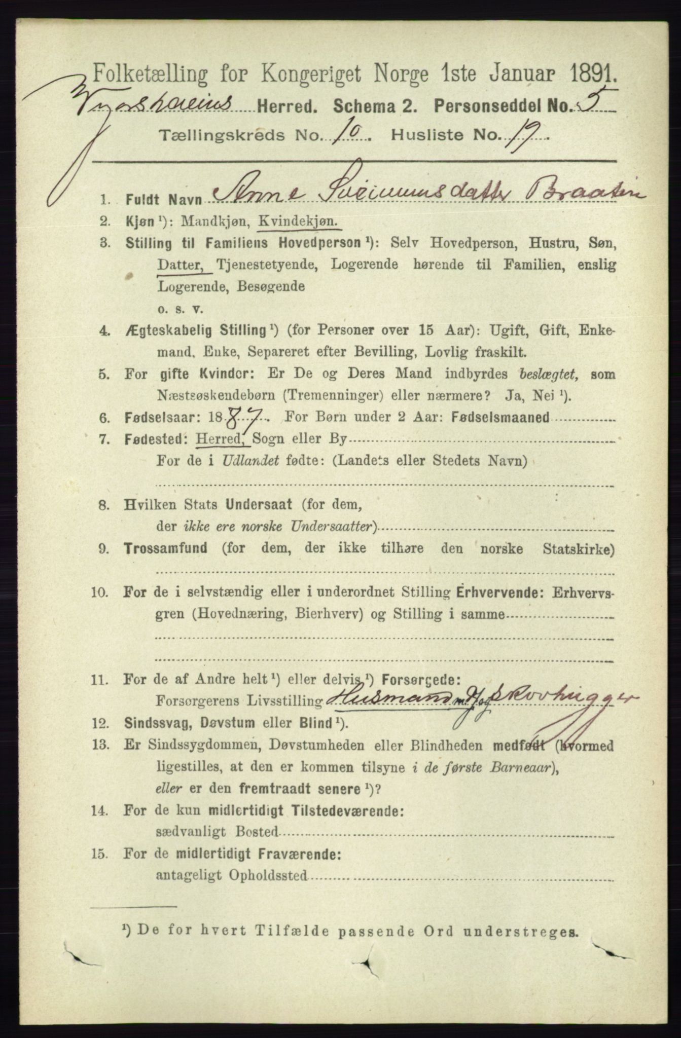 RA, 1891 census for 0912 Vegårshei, 1891, p. 2090