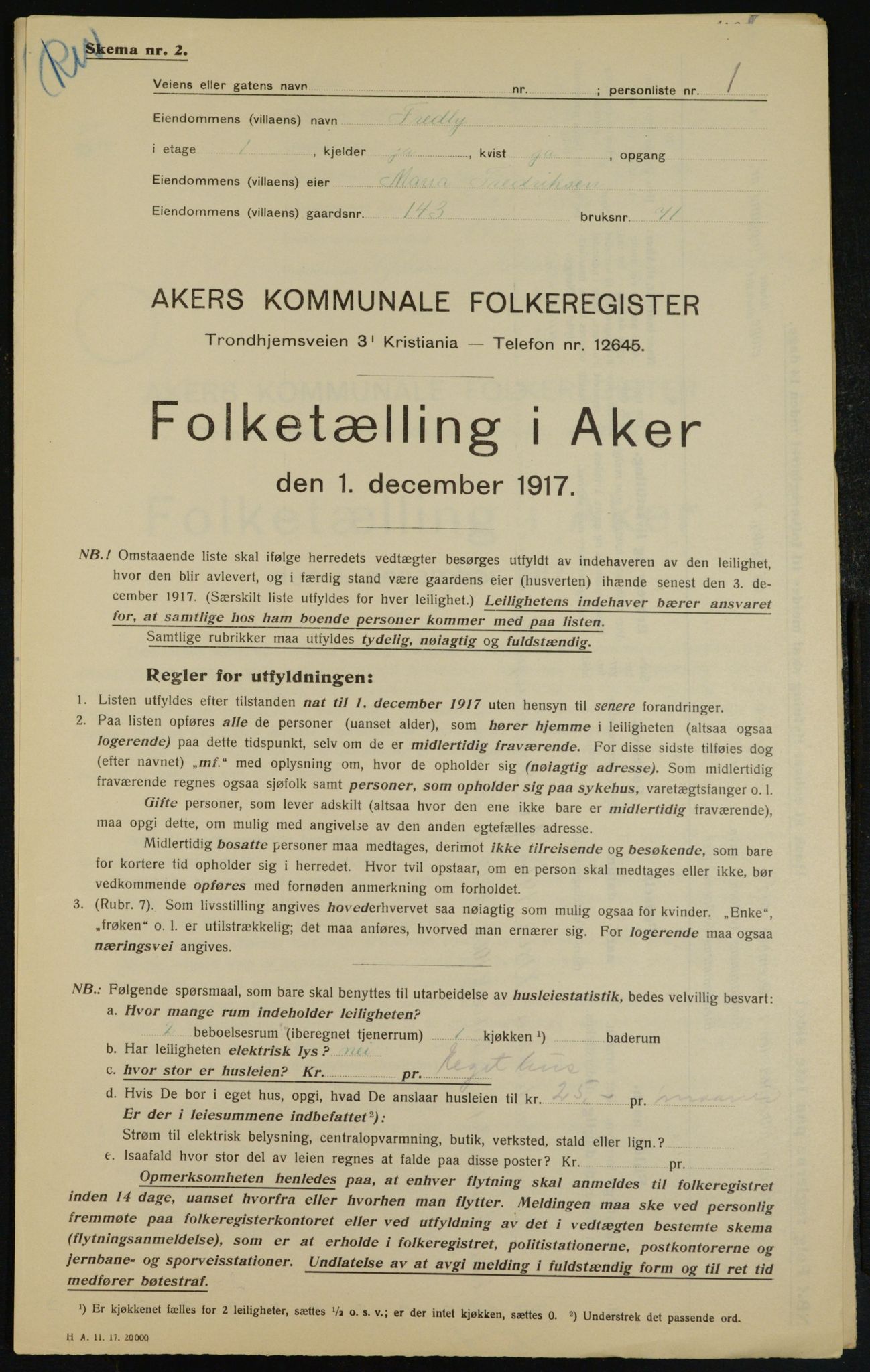 OBA, Municipal Census 1917 for Aker, 1917, p. 27266