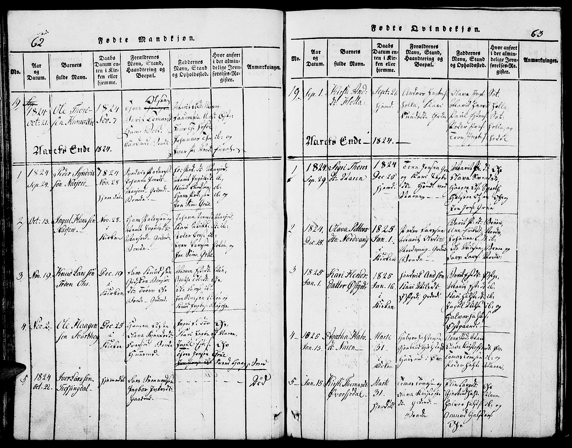 Tolga prestekontor, AV/SAH-PREST-062/L/L0002: Parish register (copy) no. 2, 1815-1844, p. 62-63