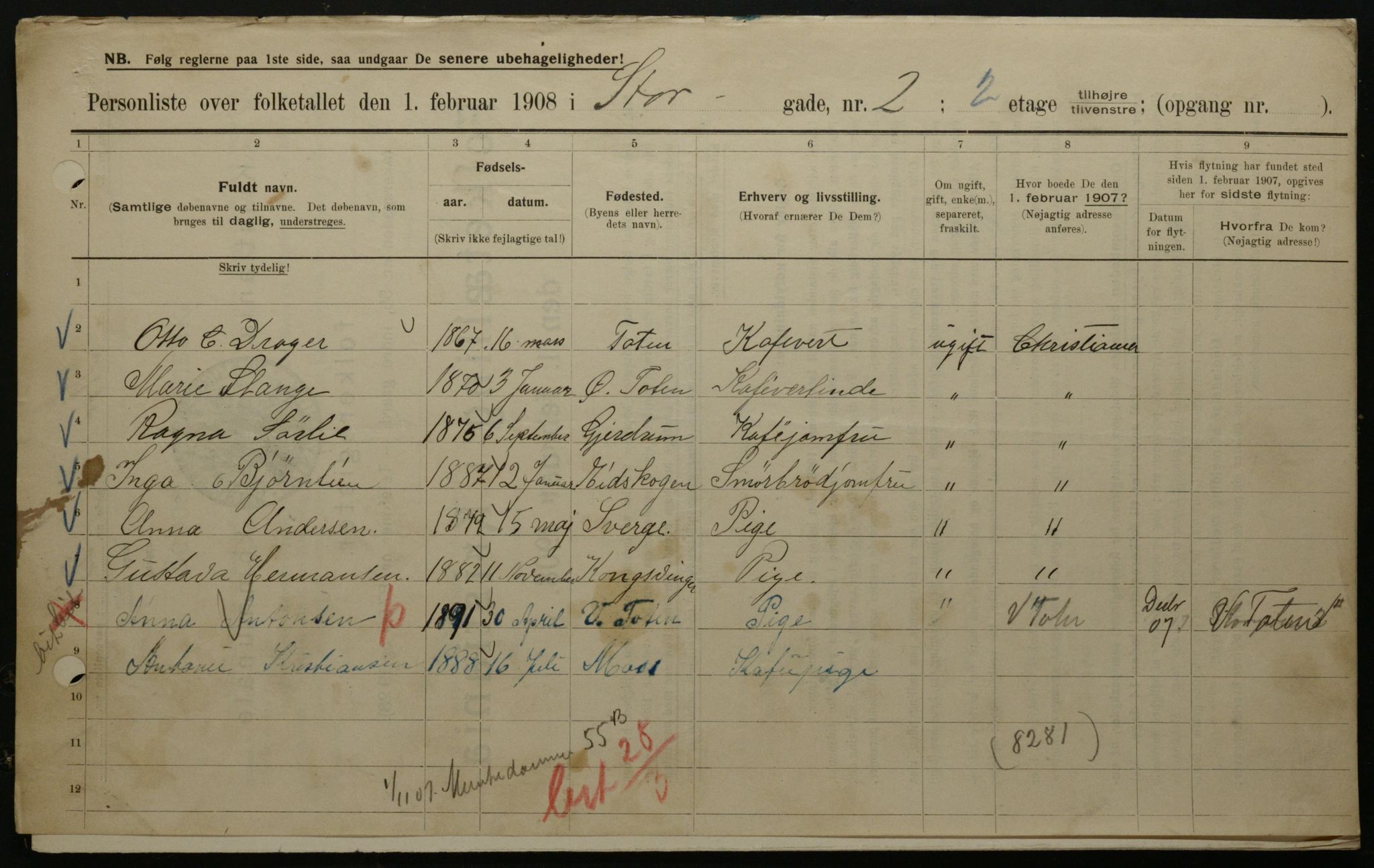 OBA, Municipal Census 1908 for Kristiania, 1908, p. 92468