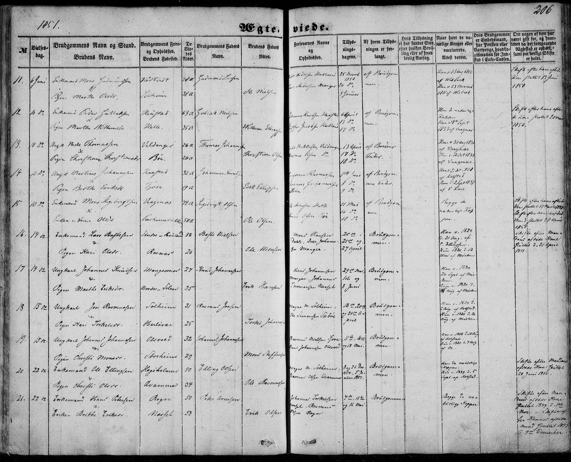 Manger sokneprestembete, SAB/A-76801/H/Haa: Parish register (official) no. A 6, 1849-1859, p. 206
