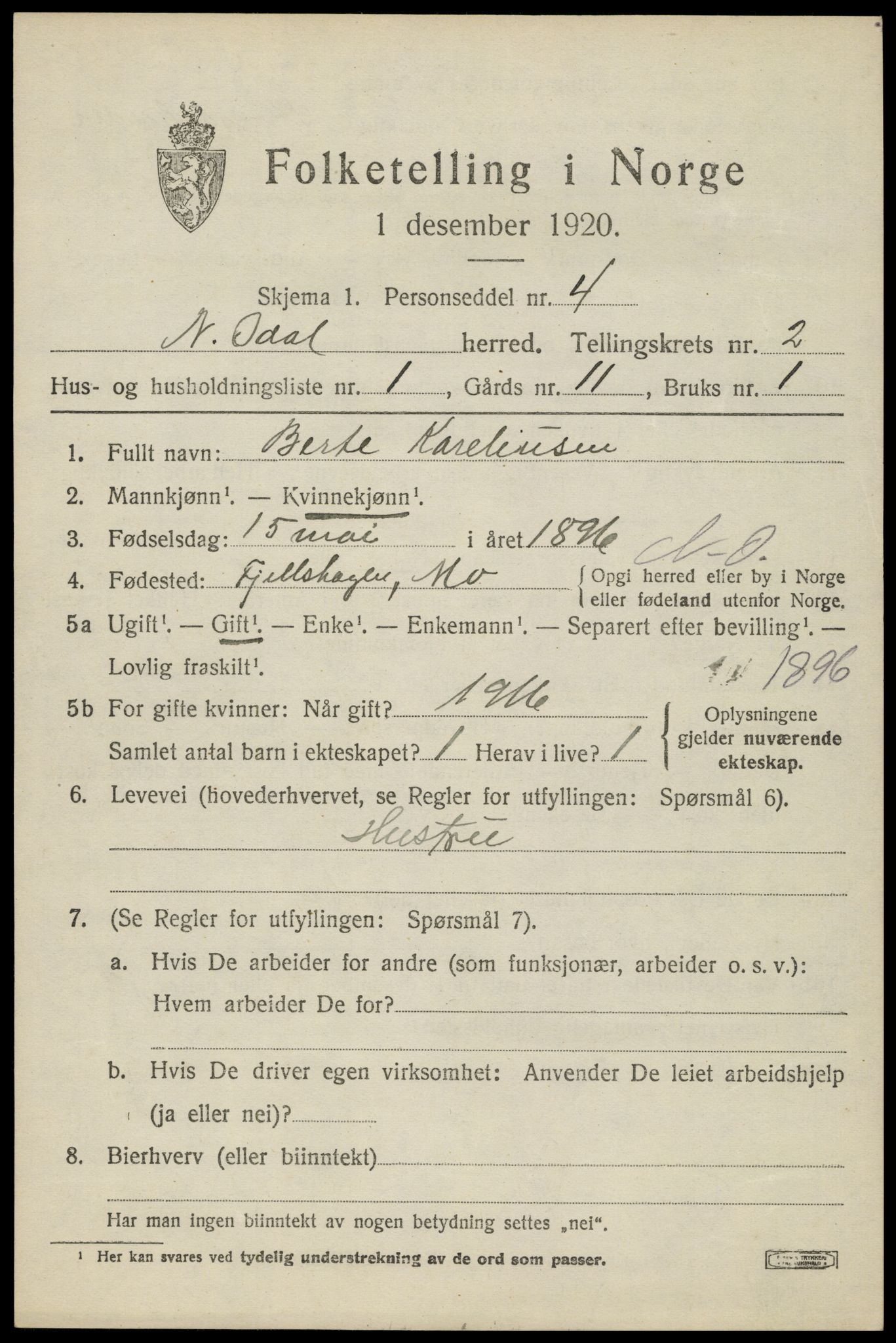 SAH, 1920 census for Nord-Odal, 1920, p. 2391