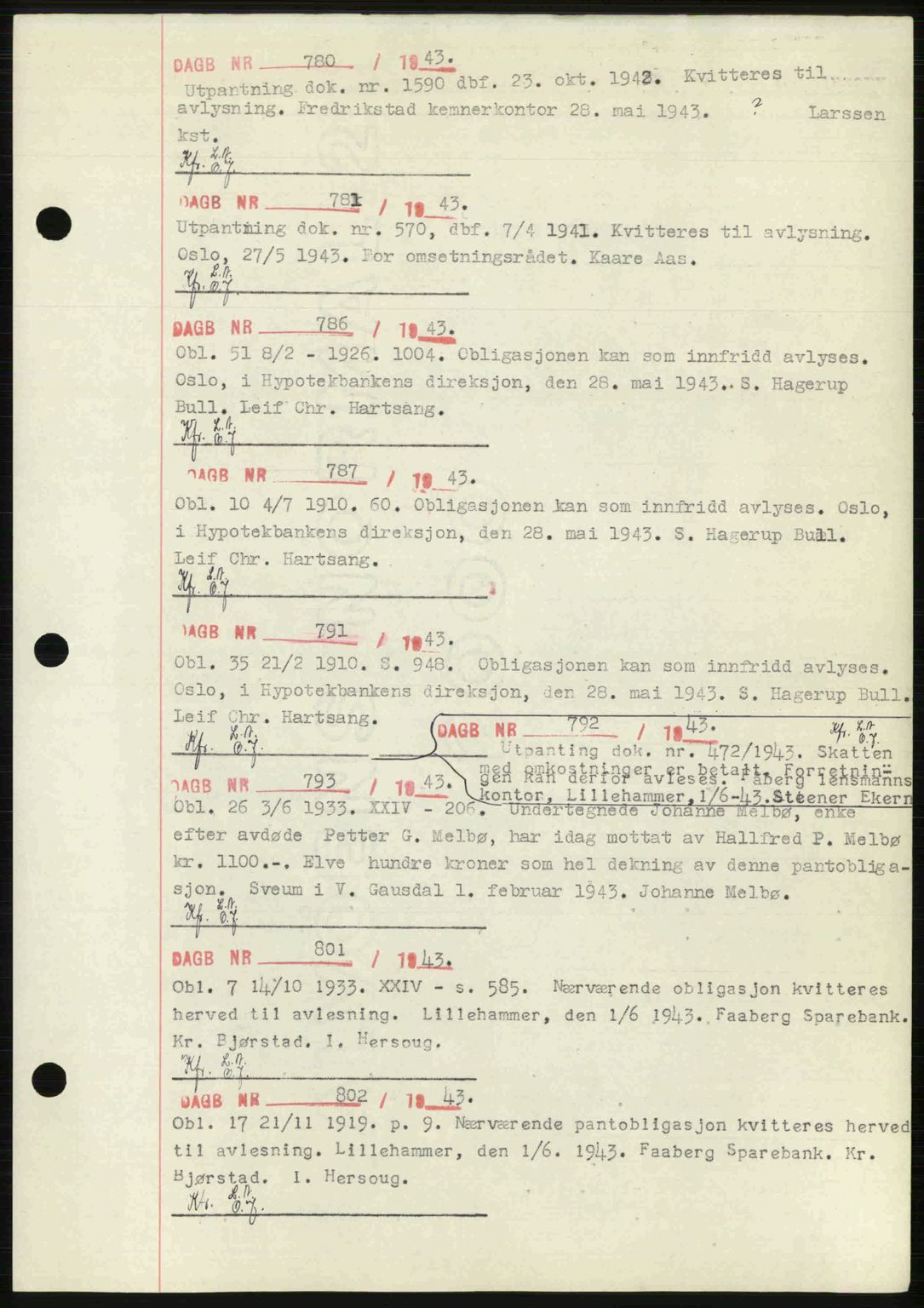 Sør-Gudbrandsdal tingrett, SAH/TING-004/H/Hb/Hbf/L0002: Mortgage book no. C1, 1938-1951, Diary no: : 780/1943