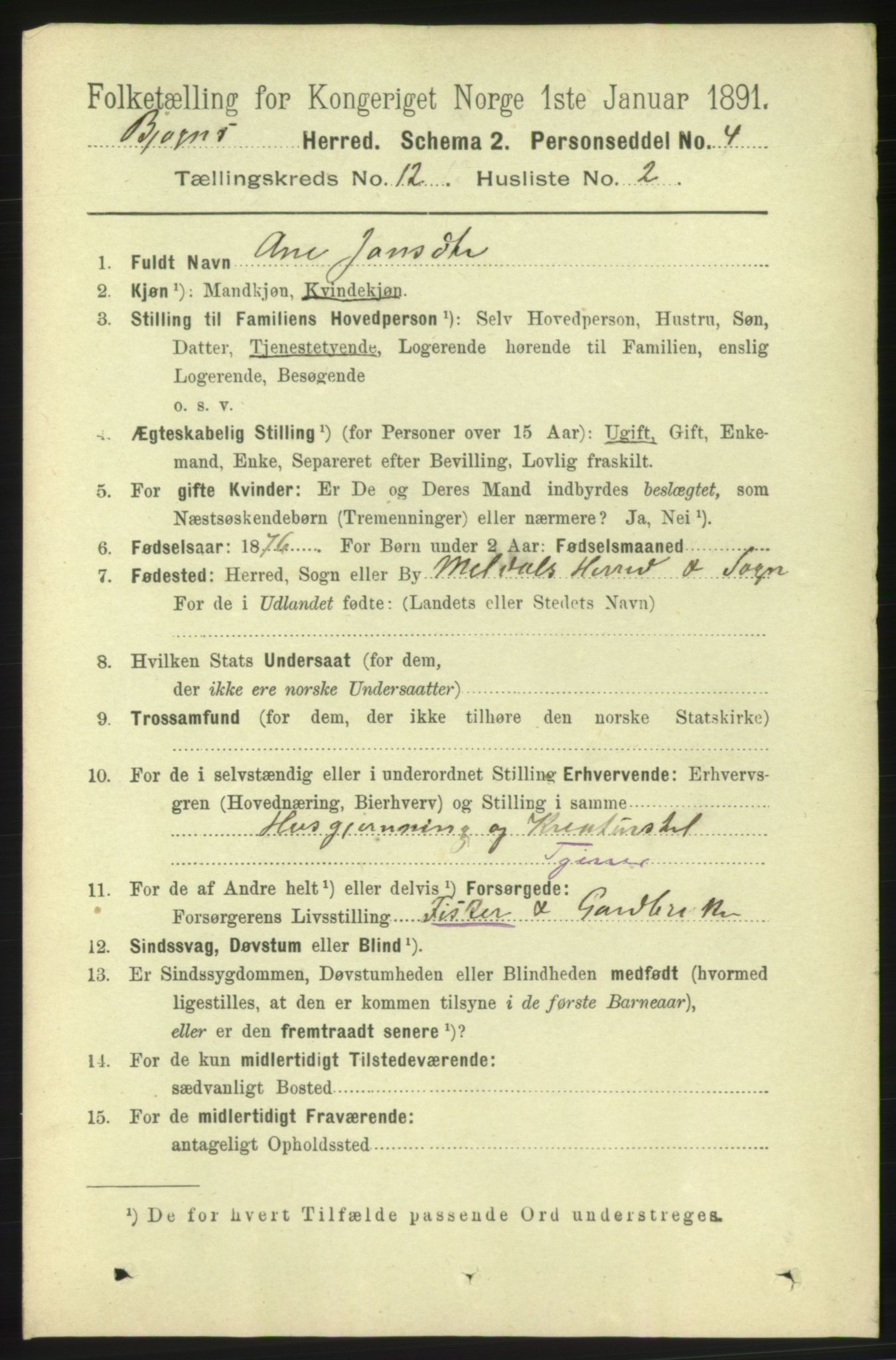 RA, 1891 census for 1627 Bjugn, 1891, p. 3499