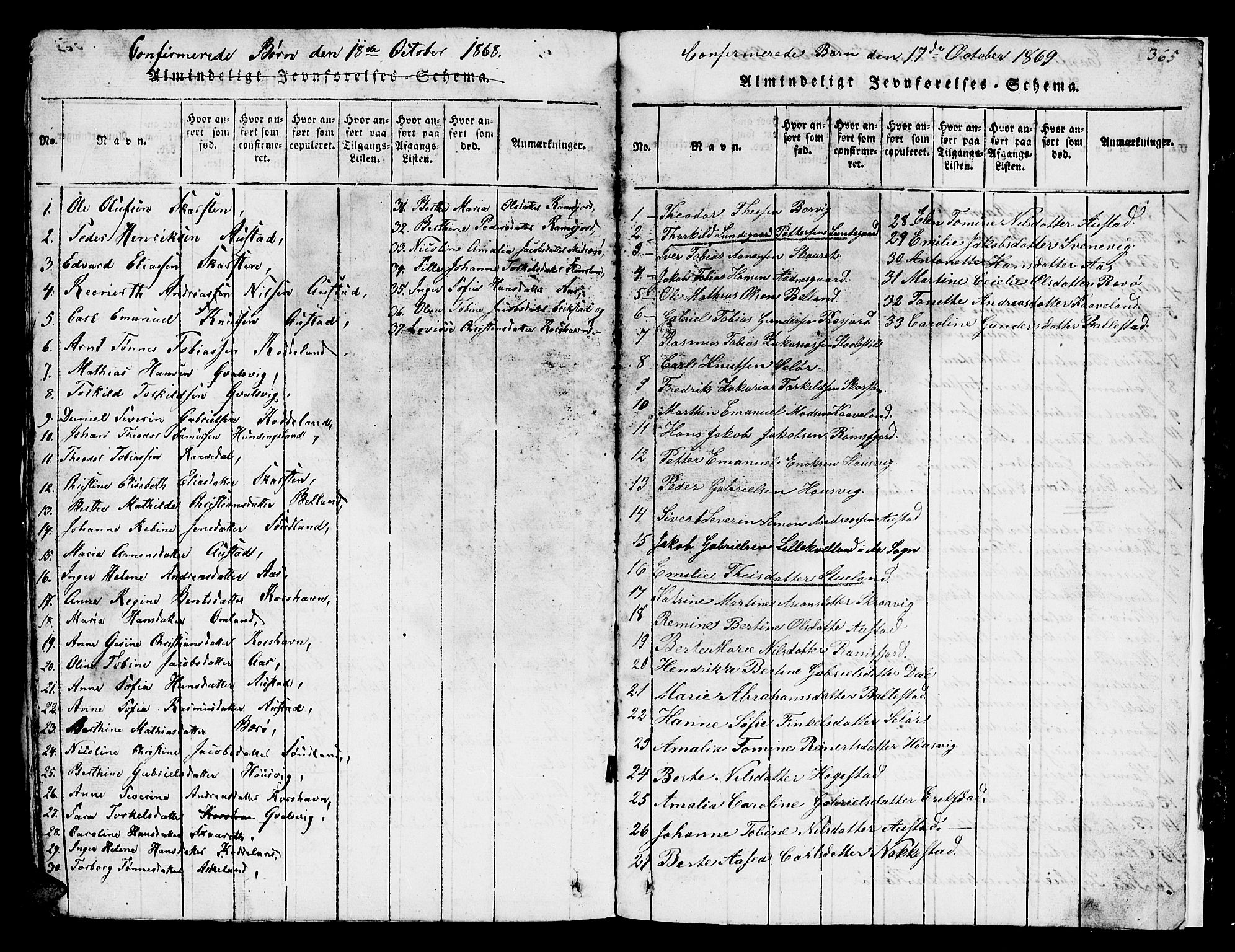 Lyngdal sokneprestkontor, AV/SAK-1111-0029/F/Fb/Fba/L0001: Parish register (copy) no. B 1, 1816-1876, p. 364