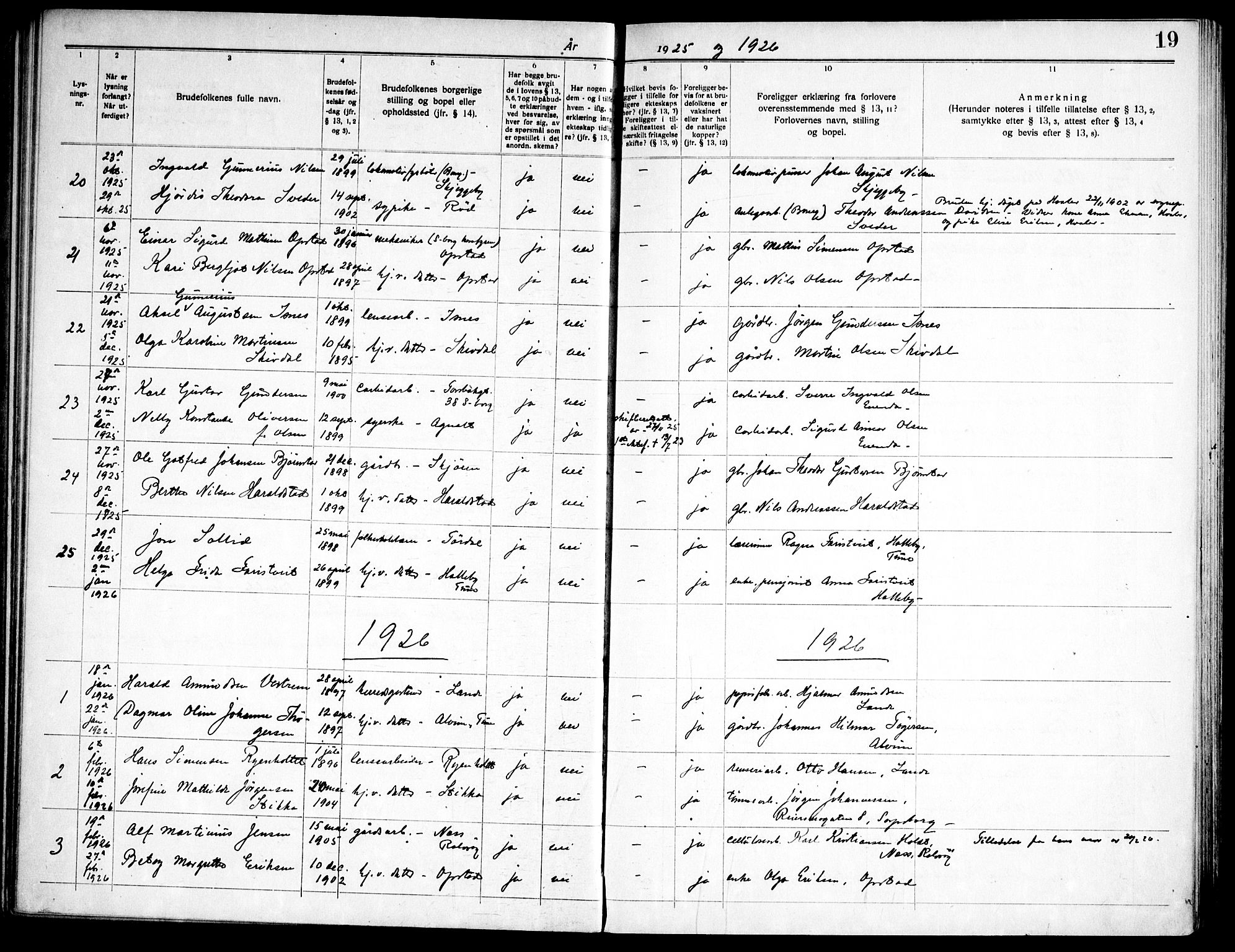 Tune prestekontor Kirkebøker, AV/SAO-A-2007/H/Ha/L0001: Banns register no. I 1, 1919-1946, p. 19