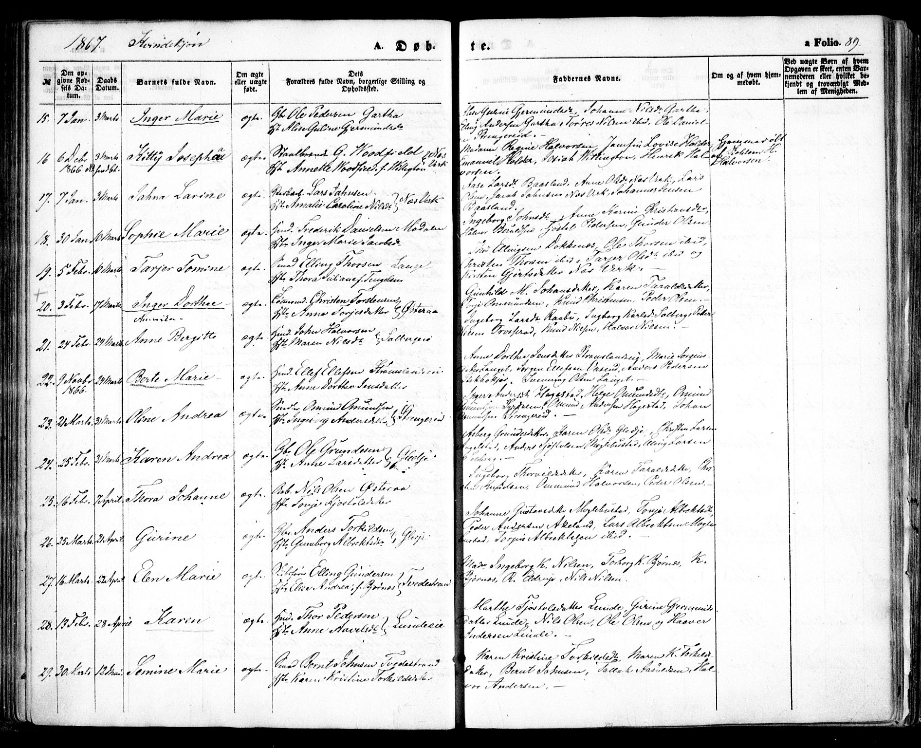 Holt sokneprestkontor, AV/SAK-1111-0021/F/Fa/L0009: Parish register (official) no. A 9, 1861-1871, p. 89