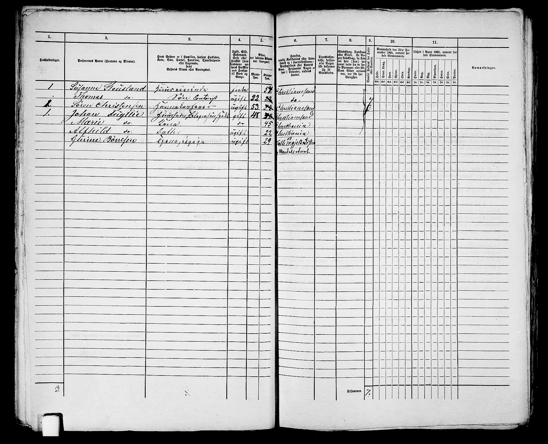 RA, 1865 census for Kristiansand, 1865, p. 1599