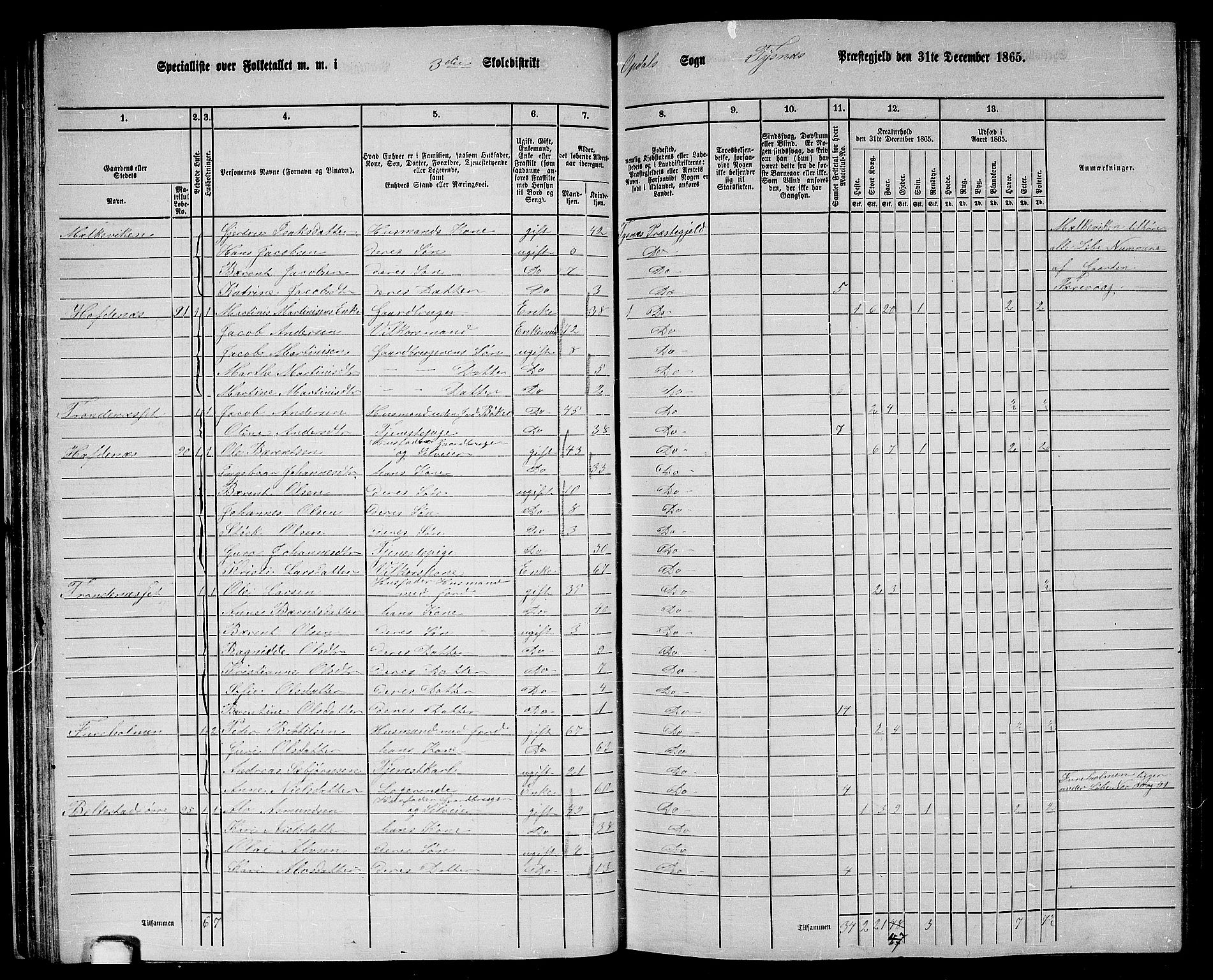 RA, 1865 census for Tysnes, 1865, p. 49