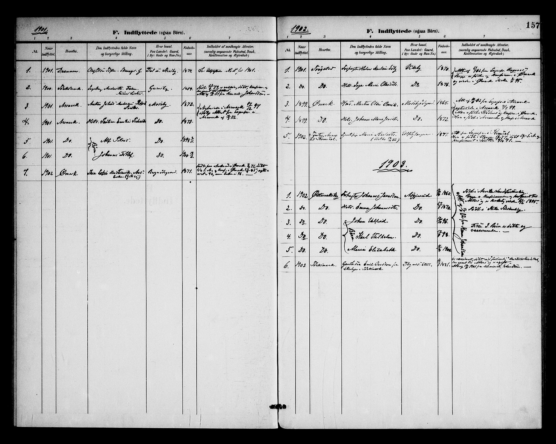 Rødenes prestekontor Kirkebøker, SAO/A-2005/F/Fa/L0011: Parish register (official) no. I 11, 1901-1910, p. 157