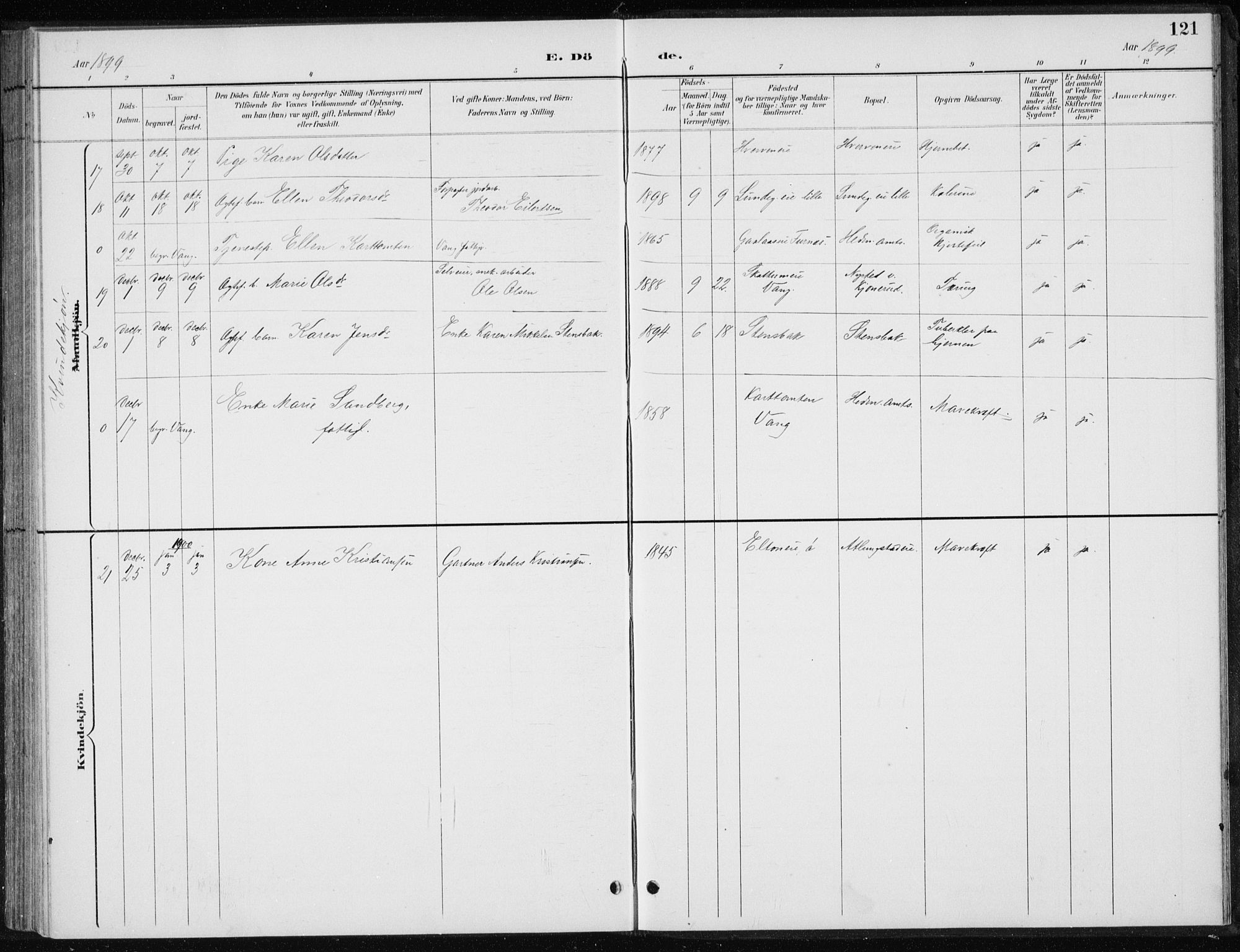 Stange prestekontor, AV/SAH-PREST-002/L/L0010: Parish register (copy) no. 10, 1894-1905, p. 121