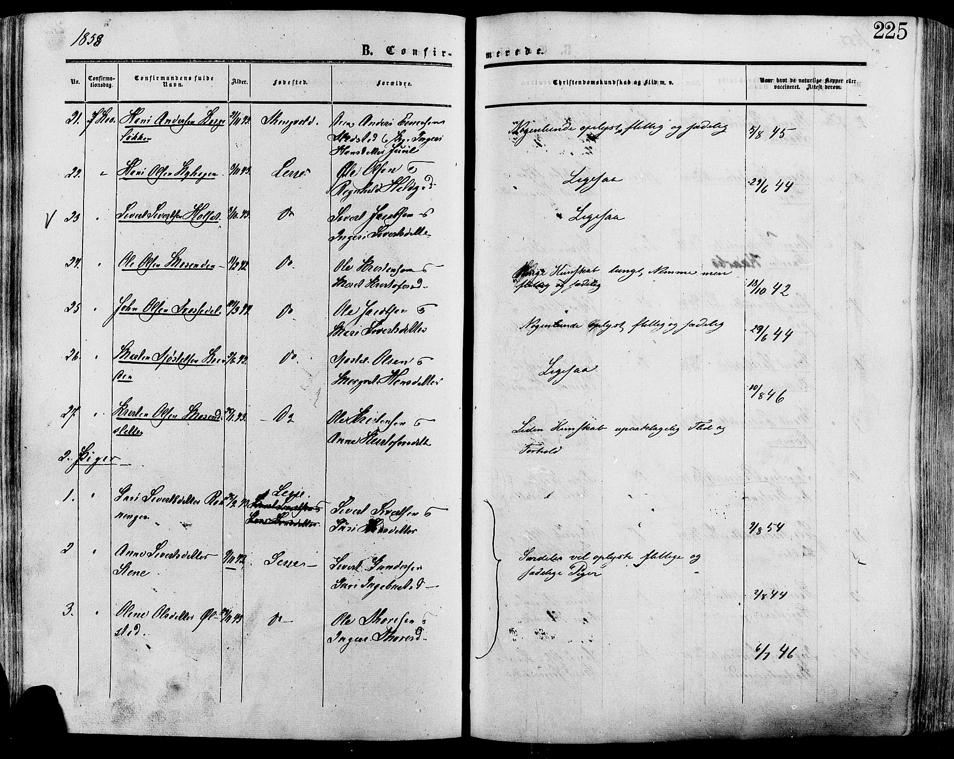 Lesja prestekontor, AV/SAH-PREST-068/H/Ha/Haa/L0008: Parish register (official) no. 8, 1854-1880, p. 225