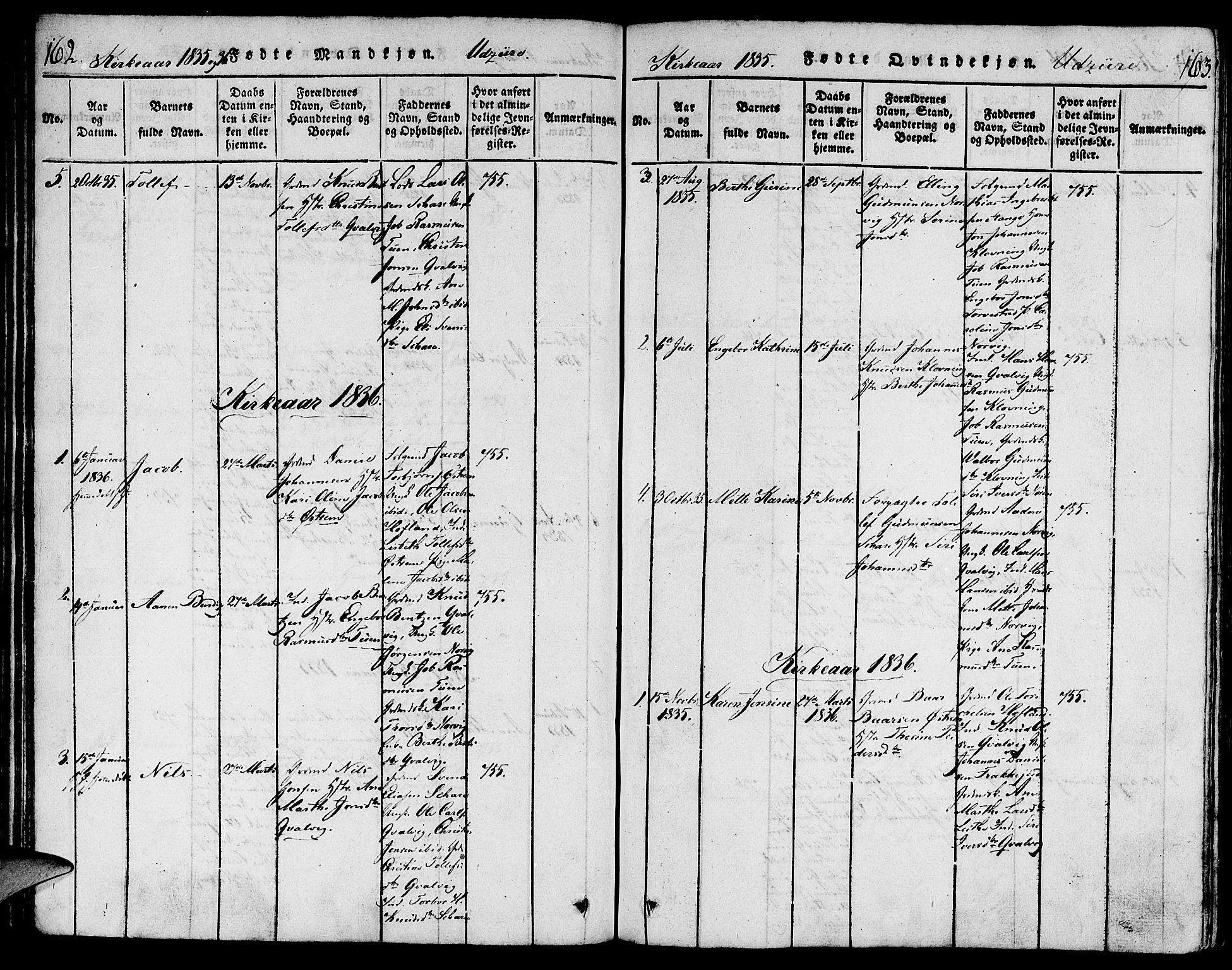 Torvastad sokneprestkontor, AV/SAST-A -101857/H/Ha/Haa/L0003: Parish register (official) no. A 3 /2, 1817-1837, p. 162-163