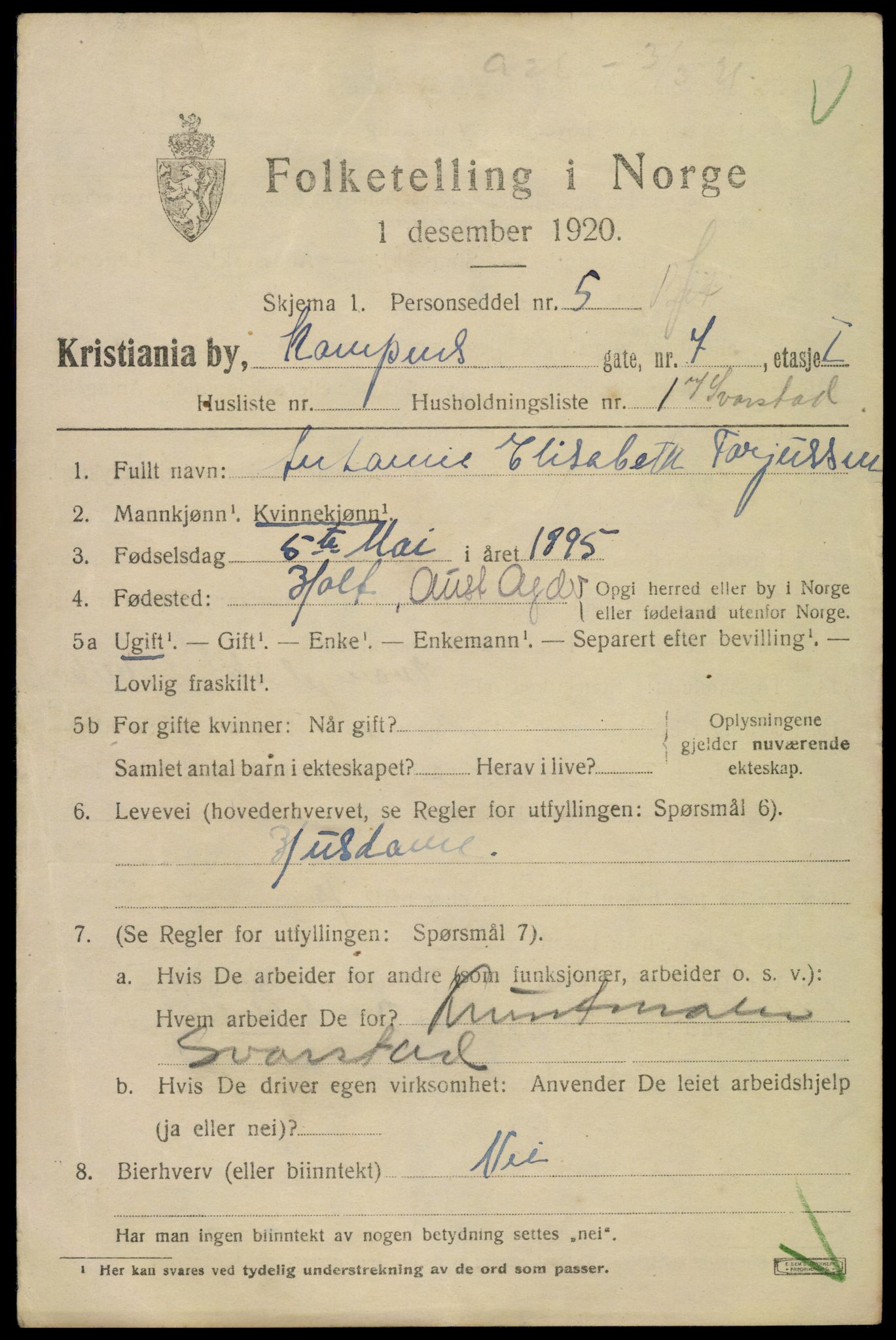 SAO, 1920 census for Kristiania, 1920, p. 326695