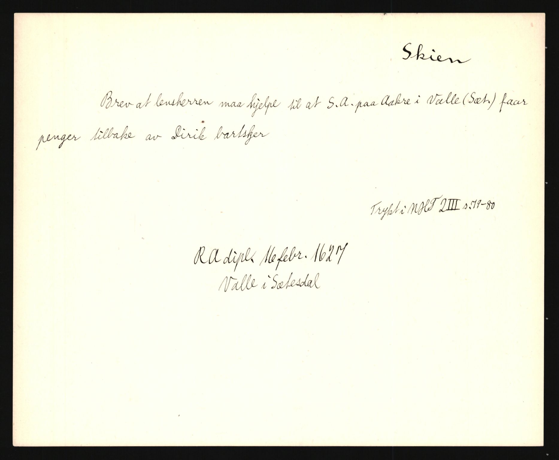 Riksarkivets diplomsamling, AV/RA-EA-5965/F35/F35e/L0020: Registreringssedler Telemark 1, 1400-1700, p. 43