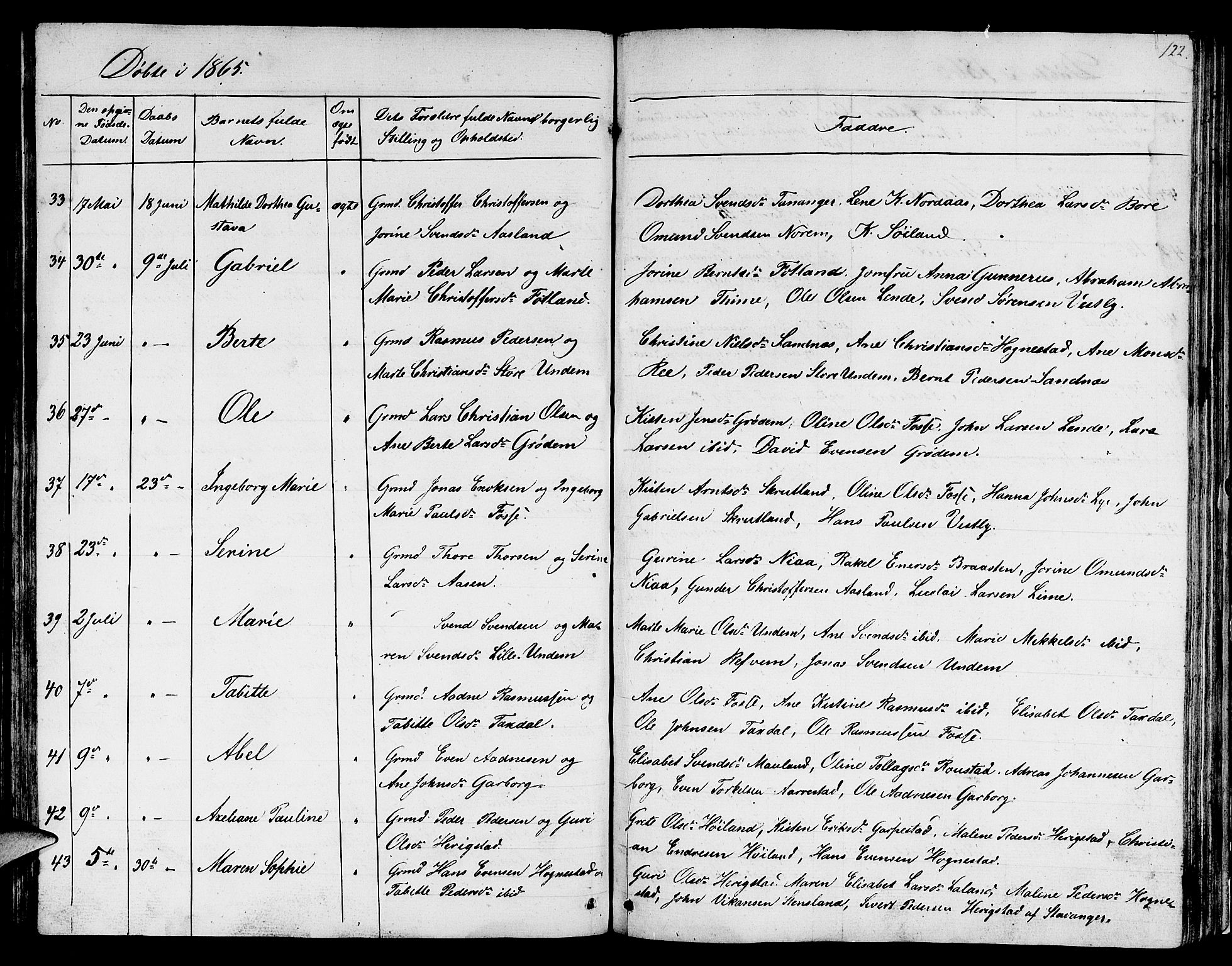 Lye sokneprestkontor, AV/SAST-A-101794/001/30BB/L0002: Parish register (copy) no. B 2, 1852-1867, p. 122