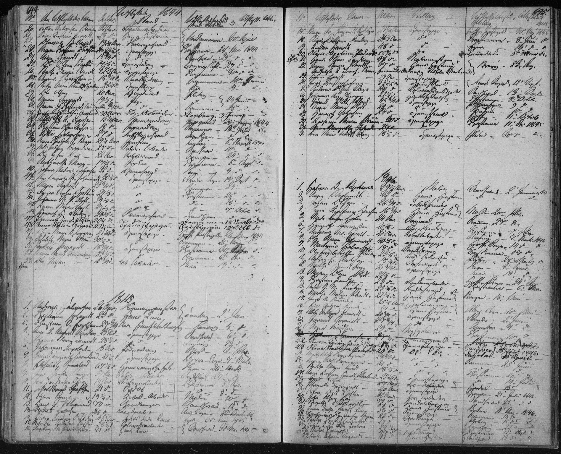 Kongsberg kirkebøker, SAKO/A-22/F/Fa/L0009: Parish register (official) no. I 9, 1839-1858, p. 694-695