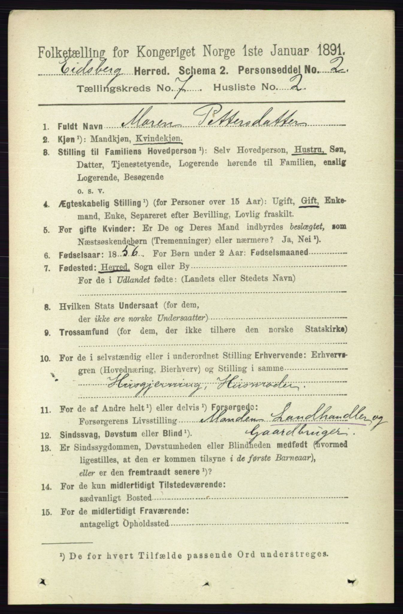 RA, 1891 census for 0125 Eidsberg, 1891, p. 4112