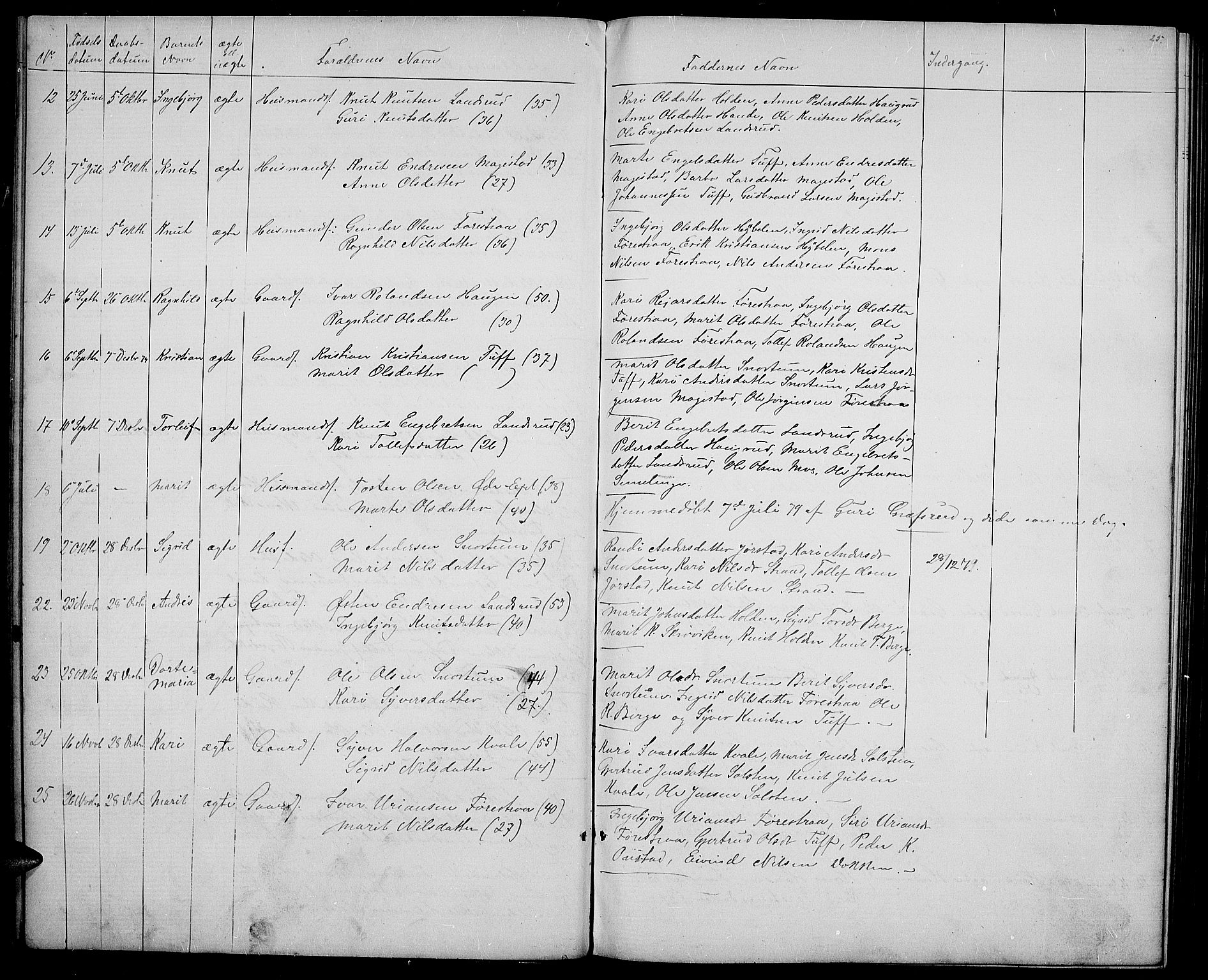 Vestre Slidre prestekontor, SAH/PREST-136/H/Ha/Hab/L0003: Parish register (copy) no. 3, 1869-1882, p. 25
