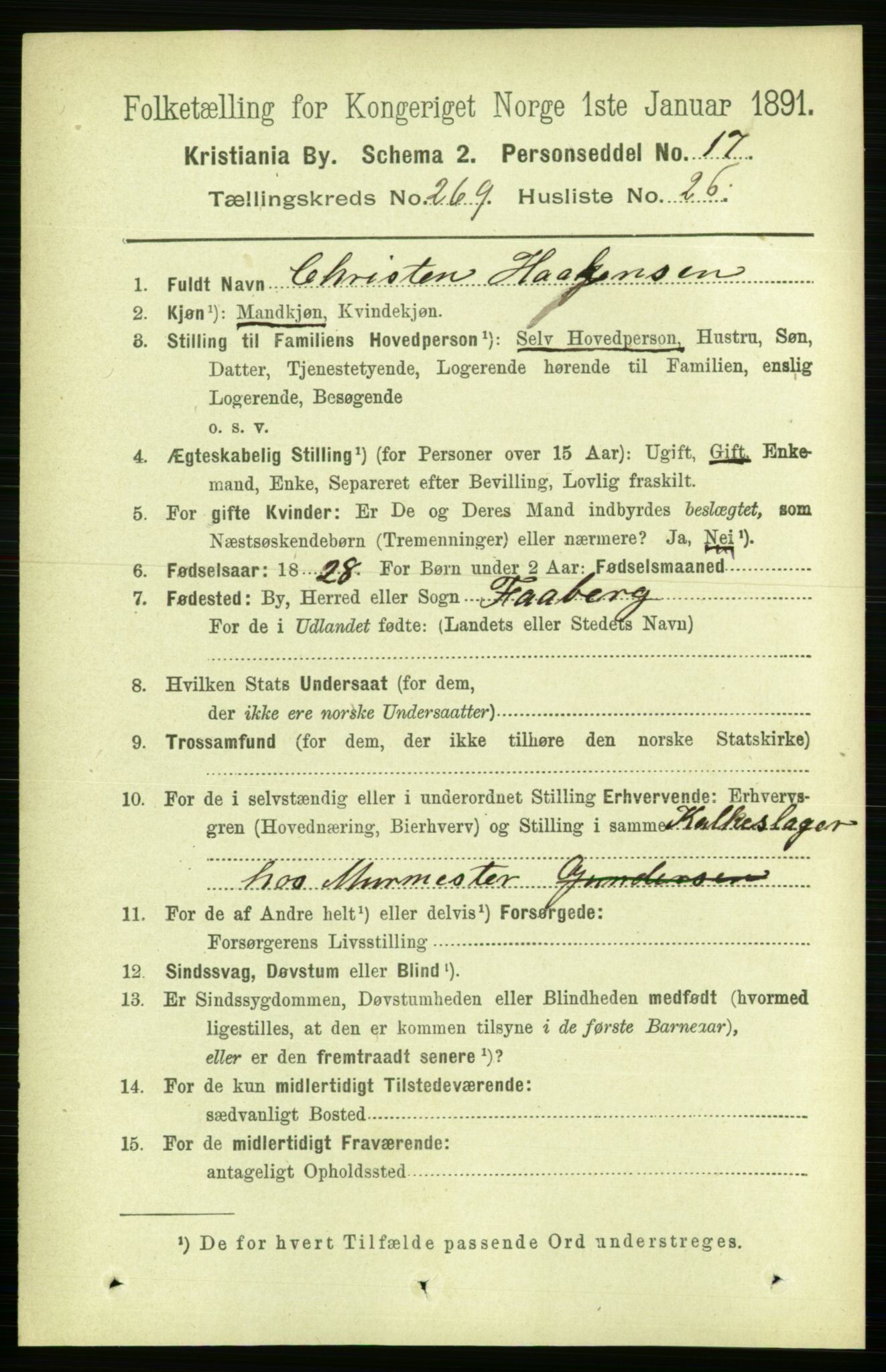 RA, 1891 census for 0301 Kristiania, 1891, p. 163697