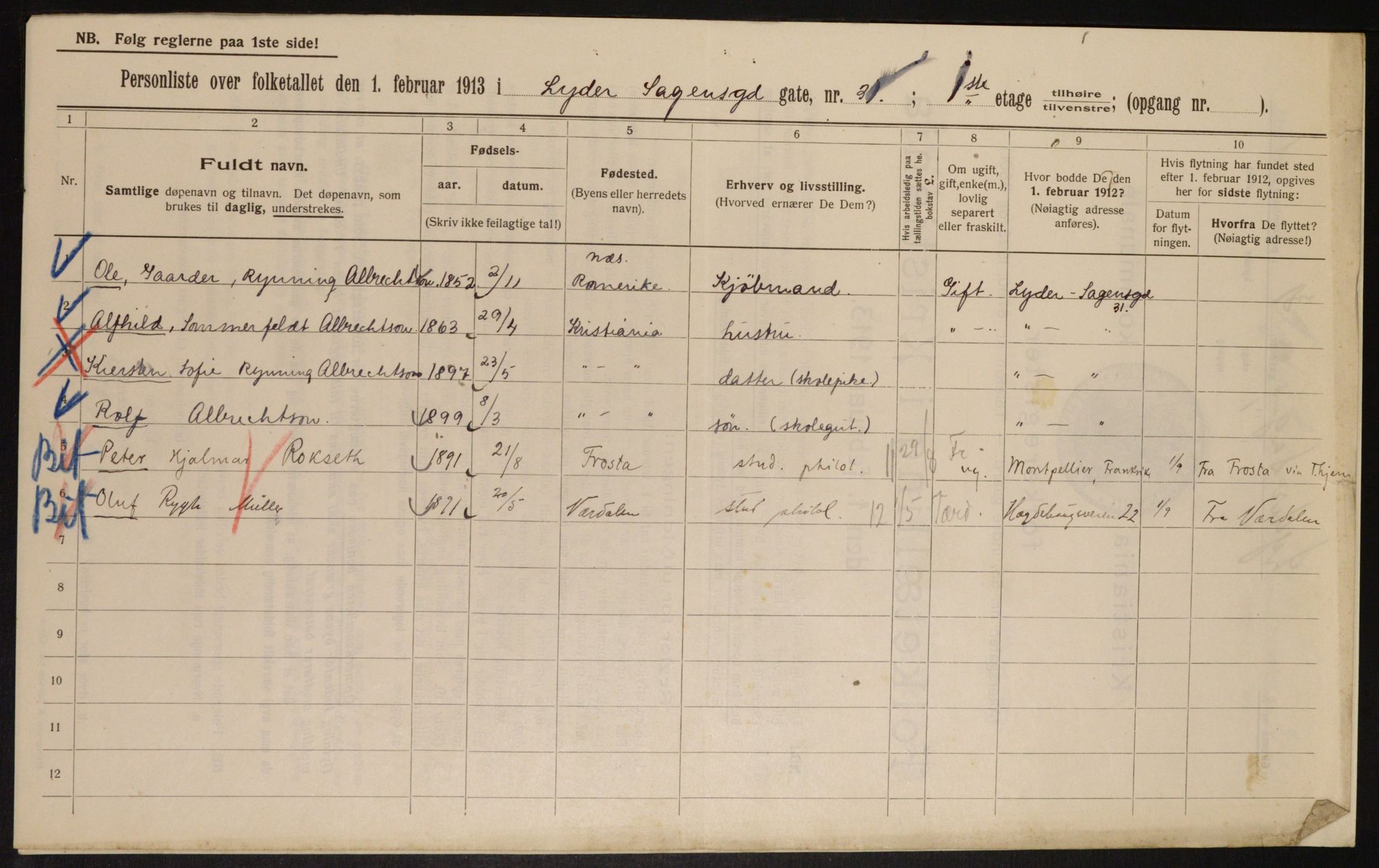 OBA, Municipal Census 1913 for Kristiania, 1913, p. 58344