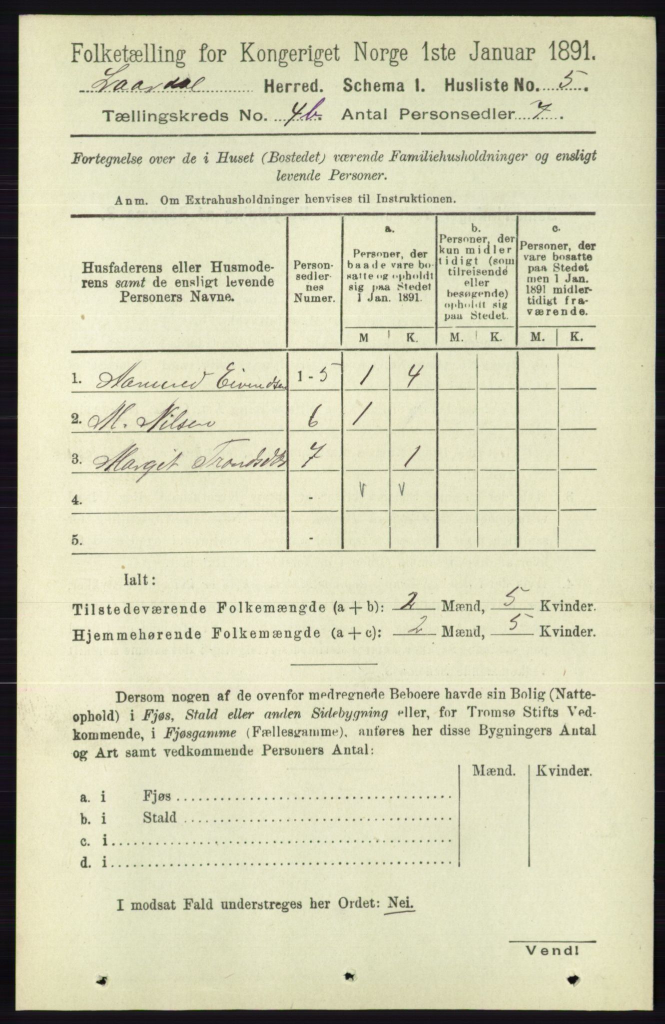 RA, 1891 census for 0833 Lårdal, 1891, p. 1162