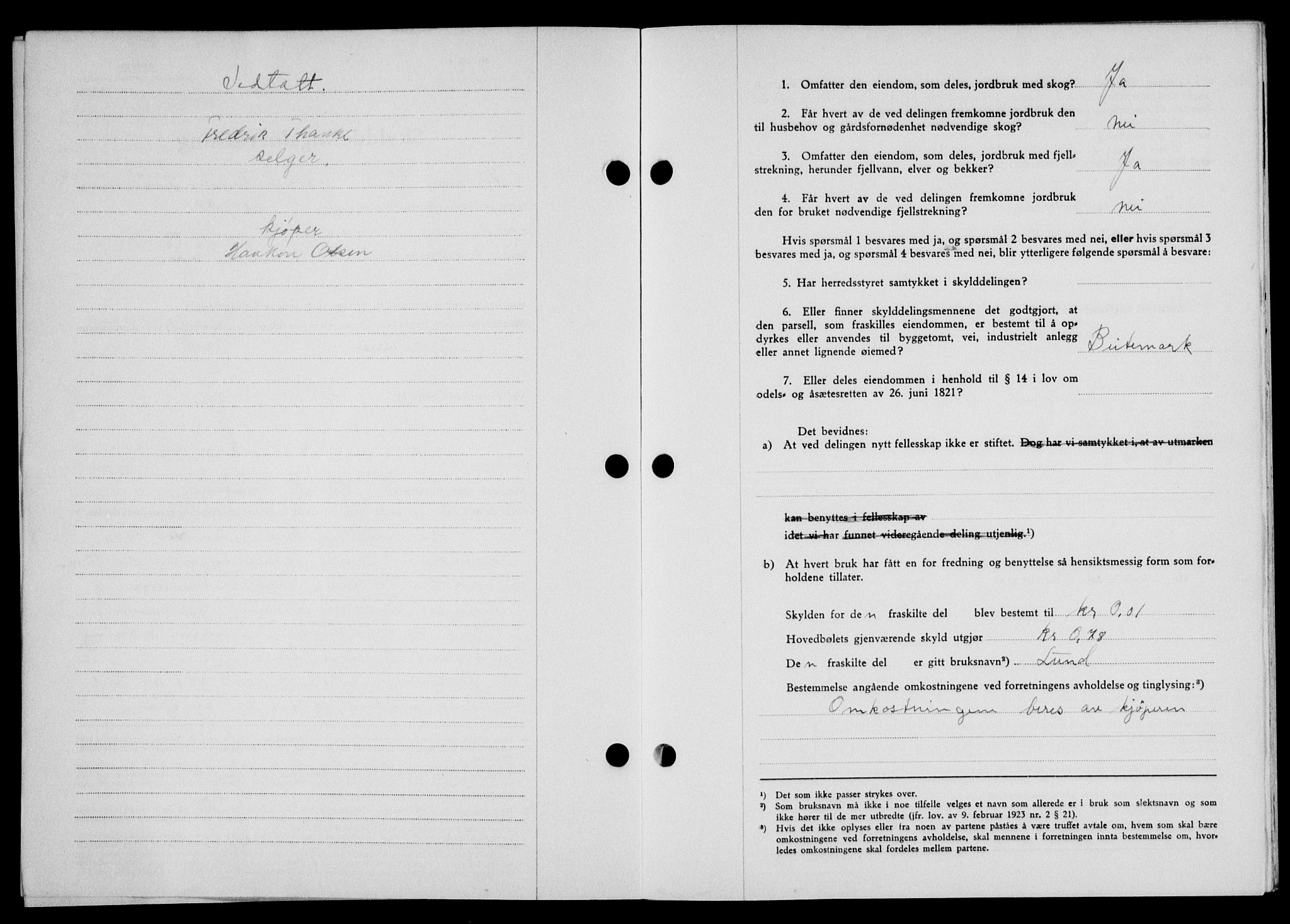 Lofoten sorenskriveri, SAT/A-0017/1/2/2C/L0011a: Mortgage book no. 11a, 1943-1943, Diary no: : 1189/1943