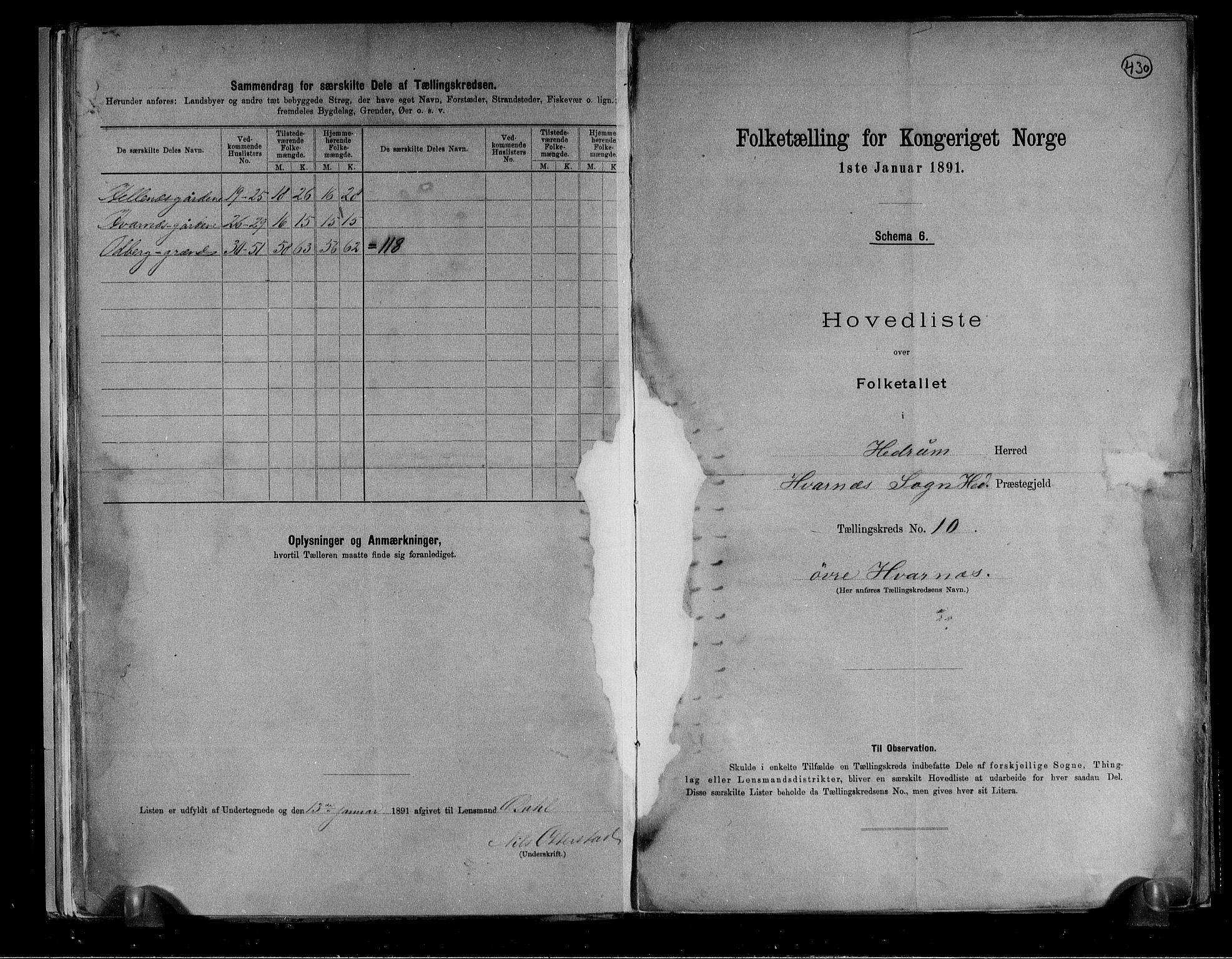 RA, 1891 census for 0727 Hedrum, 1891, p. 26