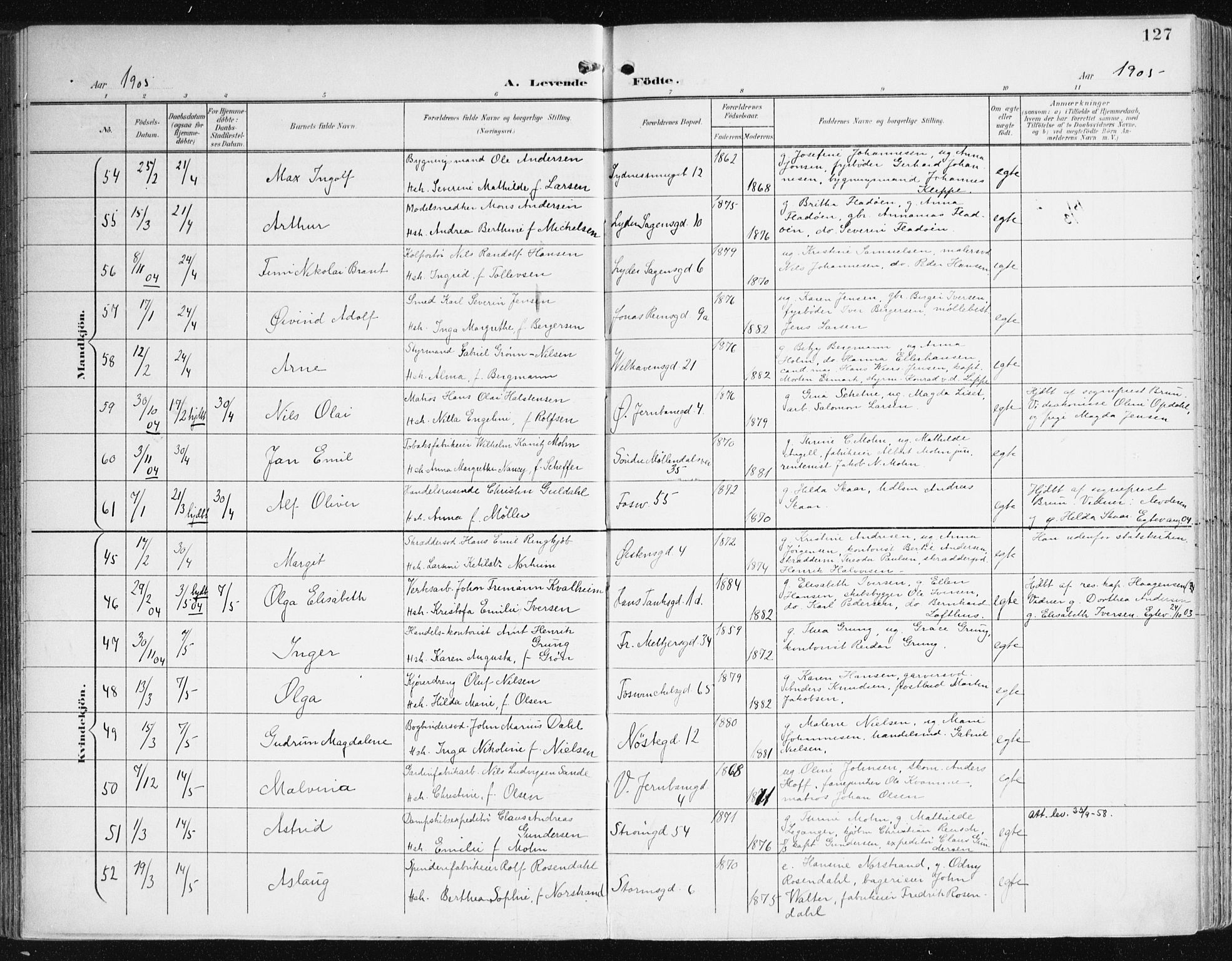 Johanneskirken sokneprestembete, AV/SAB-A-76001/H/Haa/L0002: Parish register (official) no. A 2, 1900-1912, p. 127