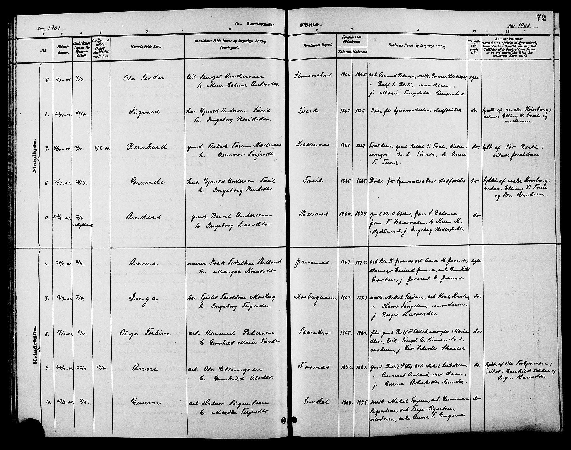 Åmli sokneprestkontor, AV/SAK-1111-0050/F/Fb/Fbc/L0004: Parish register (copy) no. B 4, 1889-1902, p. 72