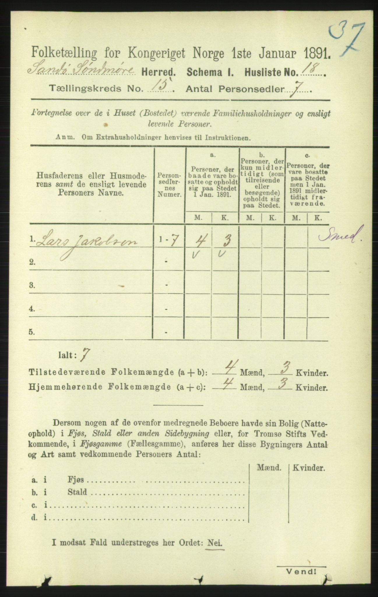 RA, 1891 census for 1514 Sande, 1891, p. 3008