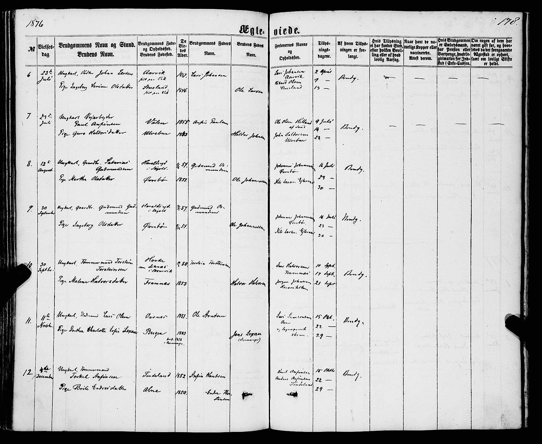 Sveio Sokneprestembete, SAB/A-78501/H/Haa: Parish register (official) no. A 1, 1861-1877, p. 178
